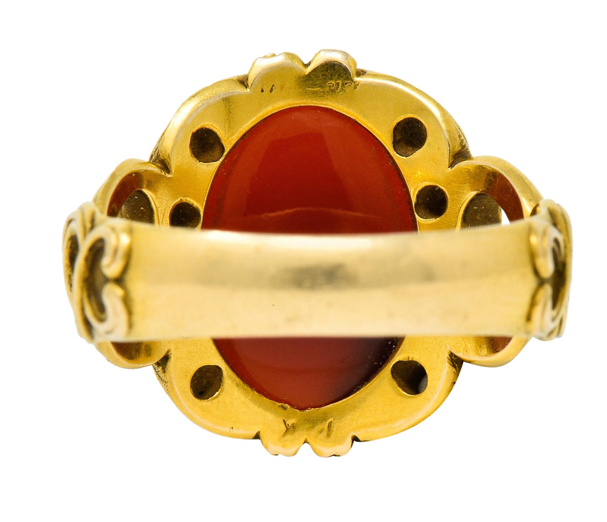 Cabochon Art Nouveau Carnelian 14 Karat Gold Whiplash Unisex Ring