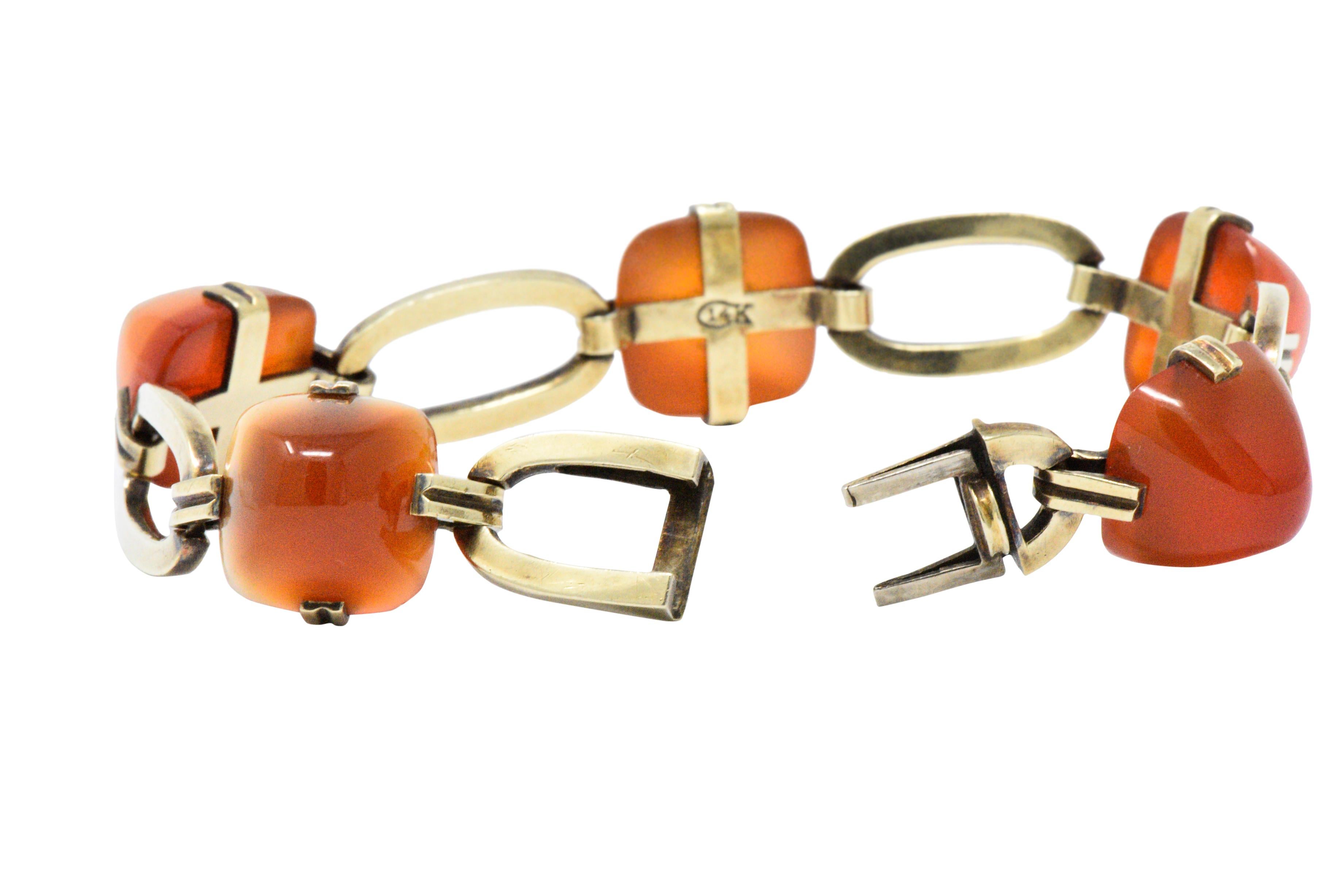 Women's or Men's Art Nouveau Carnelian and 14 Karat Gold Bracelet