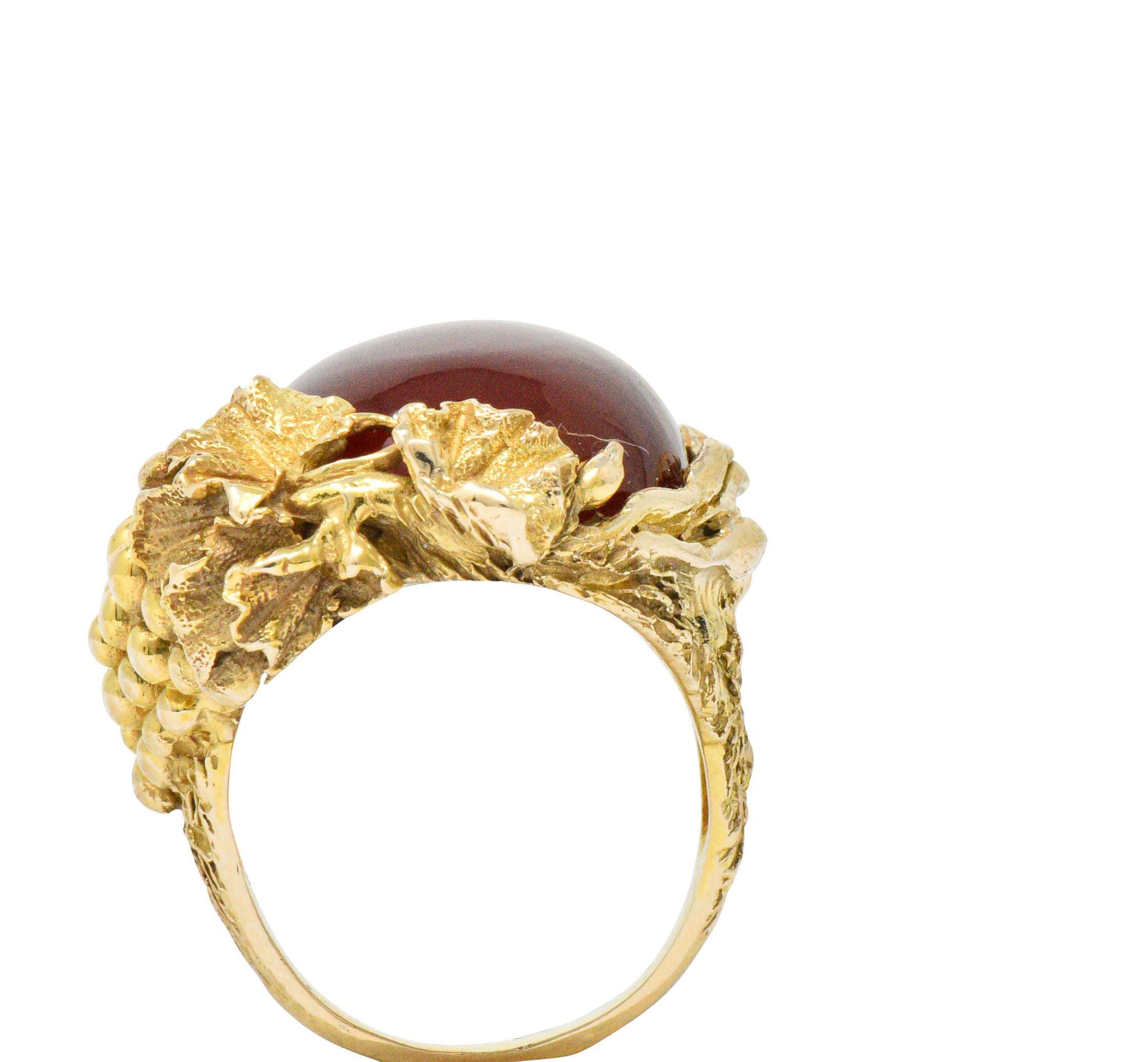 Art Nouveau Carnelian Diamond 14 Karat Gold Ring In Excellent Condition In Philadelphia, PA