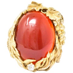 Art Nouveau Carnelian Diamond 14 Karat Gold Ring