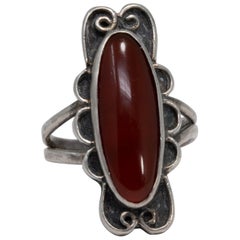 Vintage Art Nouveau Carnelian Sterling Silver Interlocking Statement Ring, 20th Century