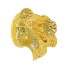 Art Nouveau Carter Gough & Co Boutons de manchette figuratifs en or 14K Lady Gibson Girl Newark