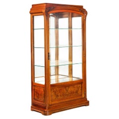 Antique Art Nouveau Carved and Burl Walnut Display Cabinet circa 1900