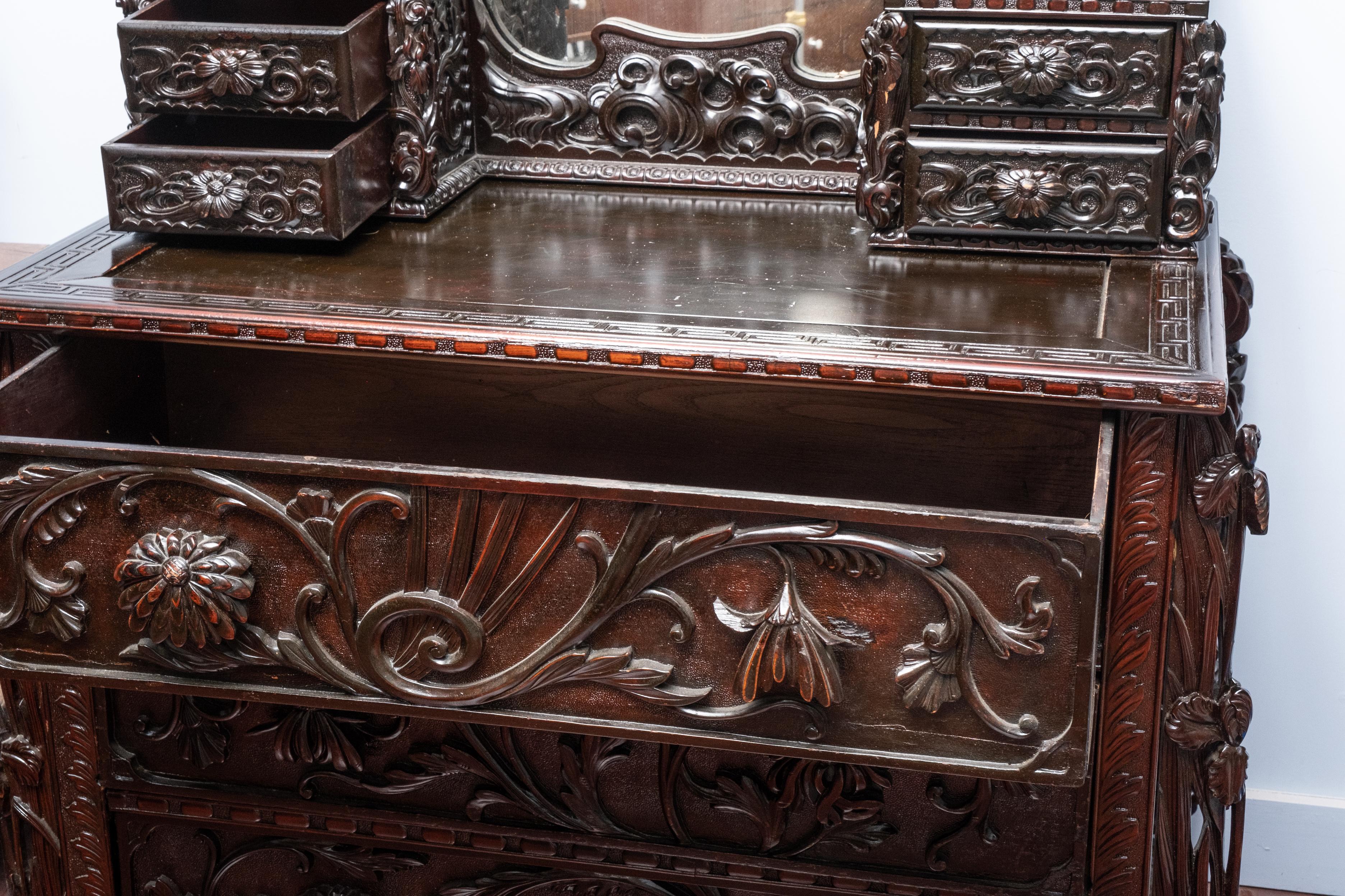 Art Nouveau Carved and Ebonized Mirrored Dresser 10