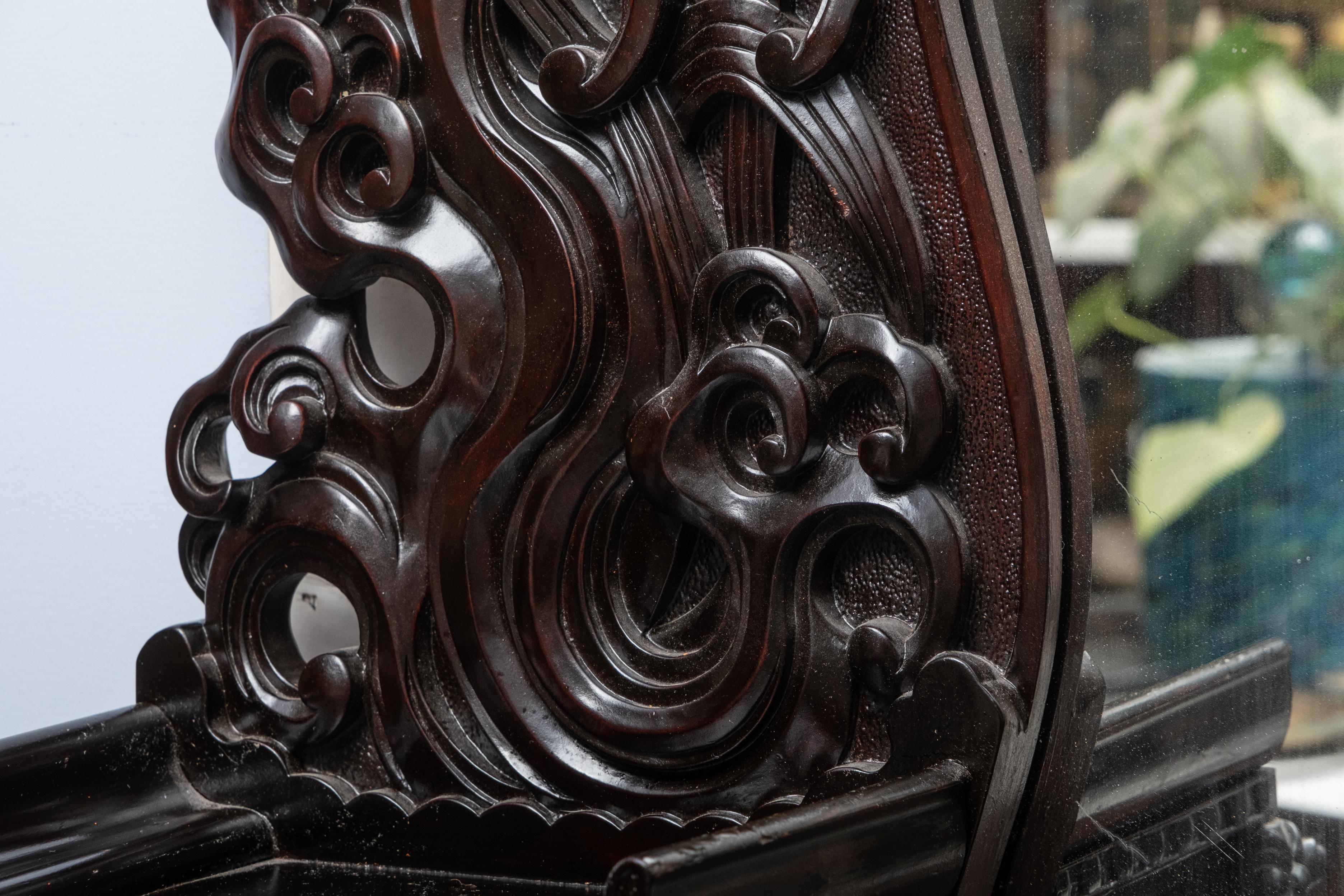 Wood Art Nouveau Carved and Ebonized Mirrored Dresser