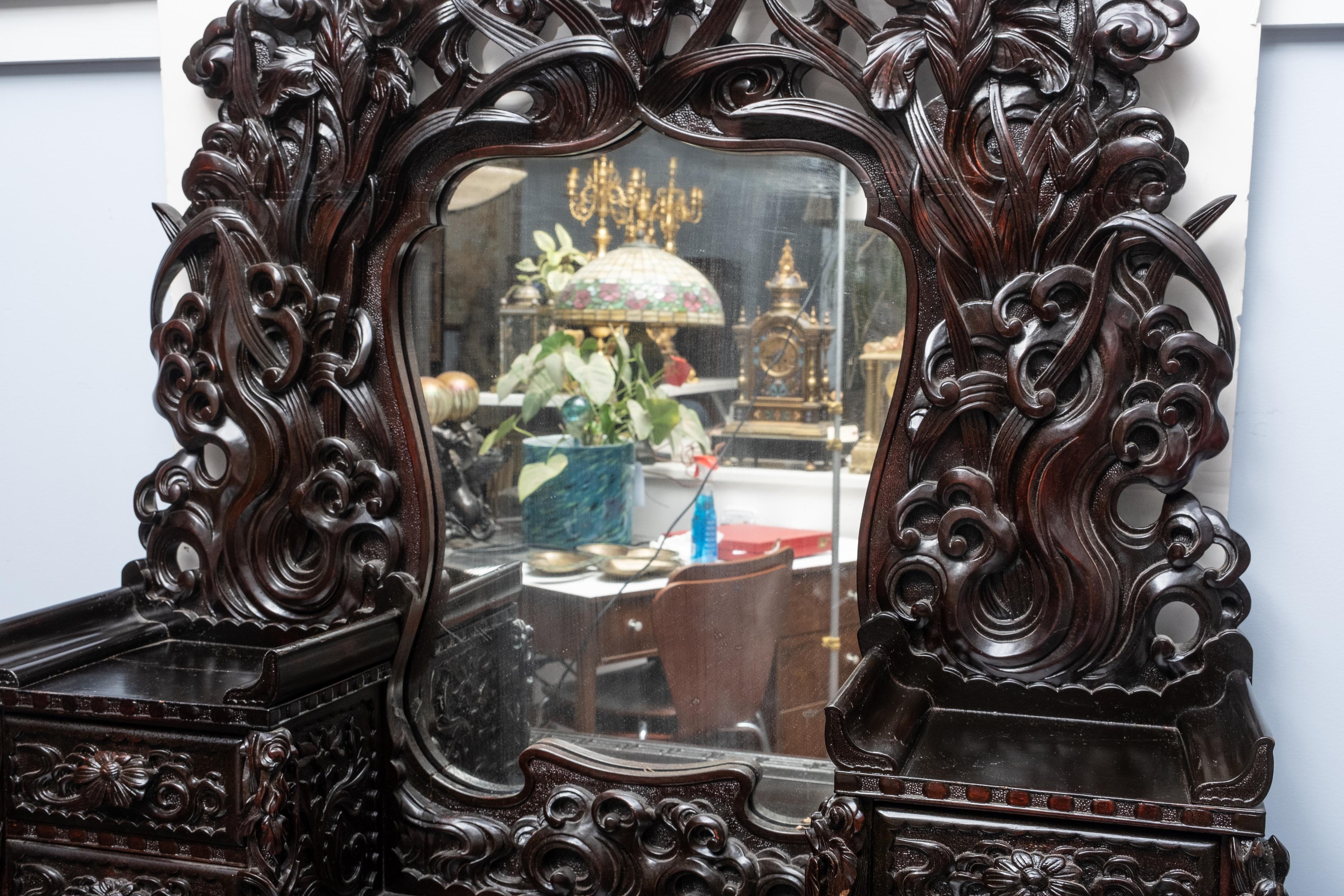 Art Nouveau Carved and Ebonized Mirrored Dresser 2