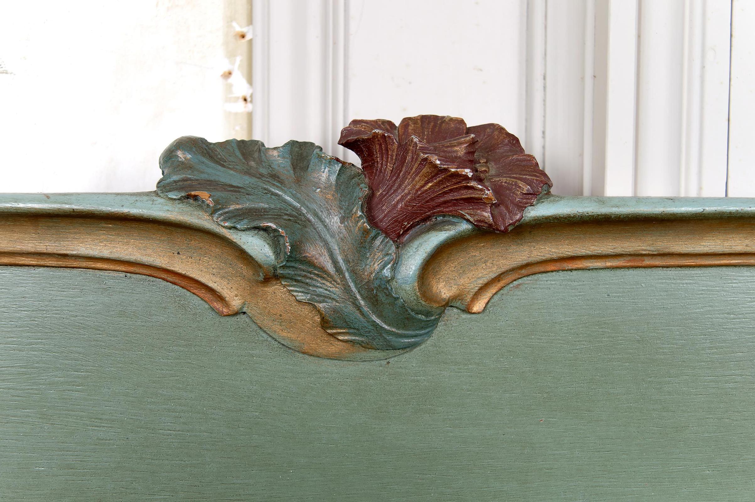 Art Nouveau Carved and Painted Wooden Bed, Floral Theme: Poppies, France, 1900 For Sale 10
