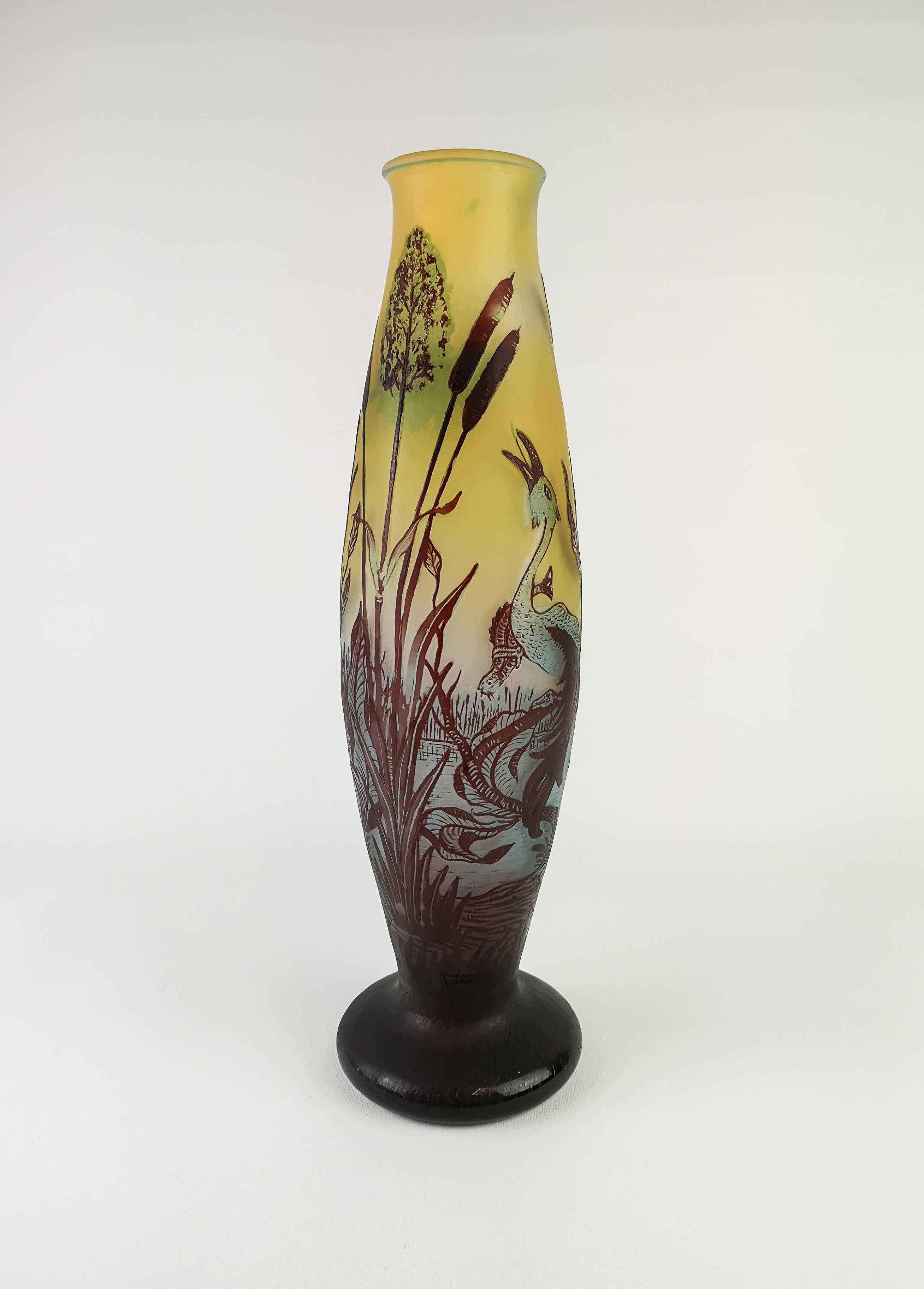 Art Nouveau carved glass vase. Nice shapes and forms with beautiful carved motive. In exceptionally good condition. The vase is signed under bottom. Dated 1901-1910 Sweden probably Axel Enoch Boman.

Wonderful original condition. 

Measures H