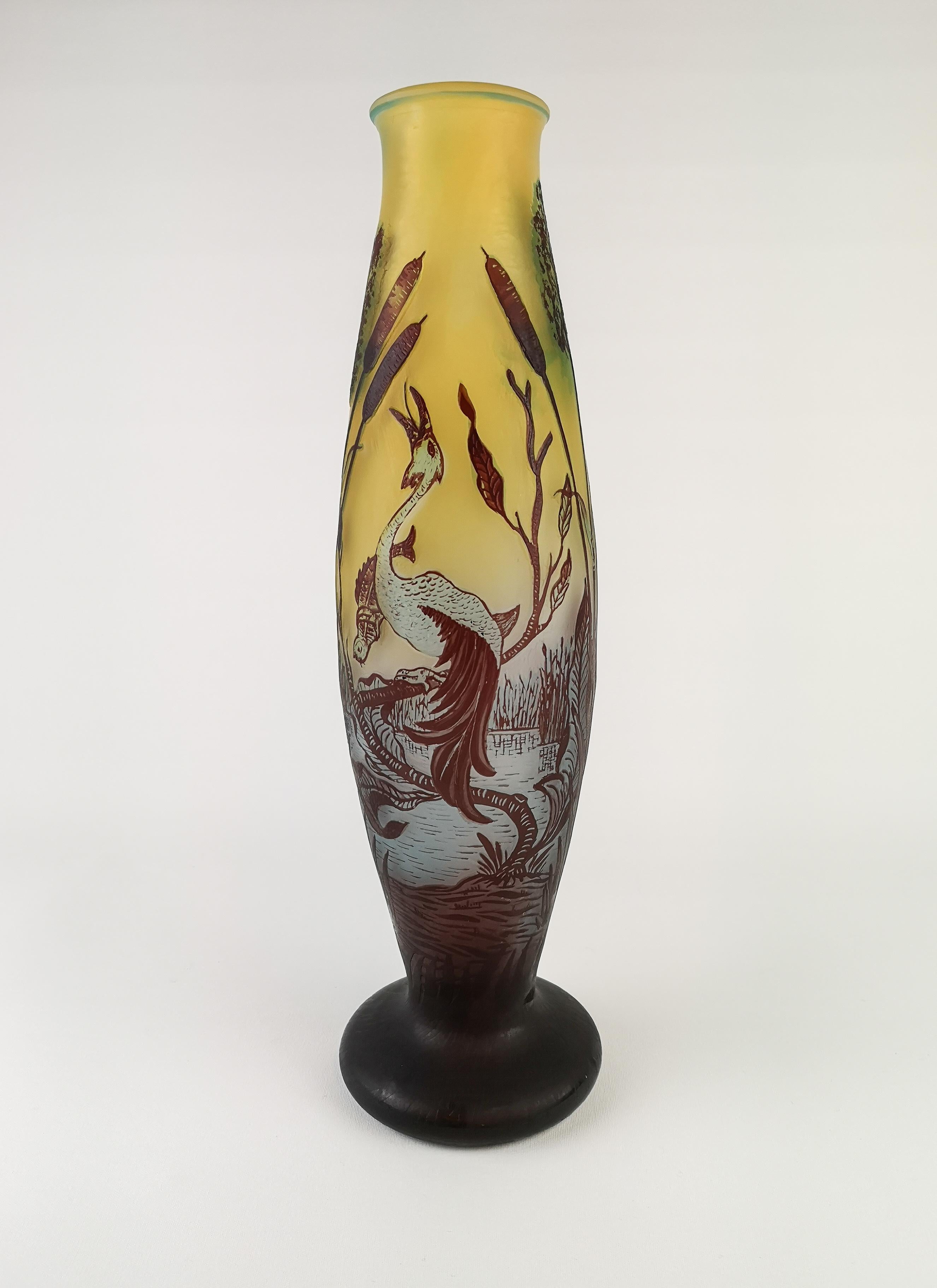 Swedish Art Nouveau Decorative Unique Carved Glass Vase Sweden 1900s