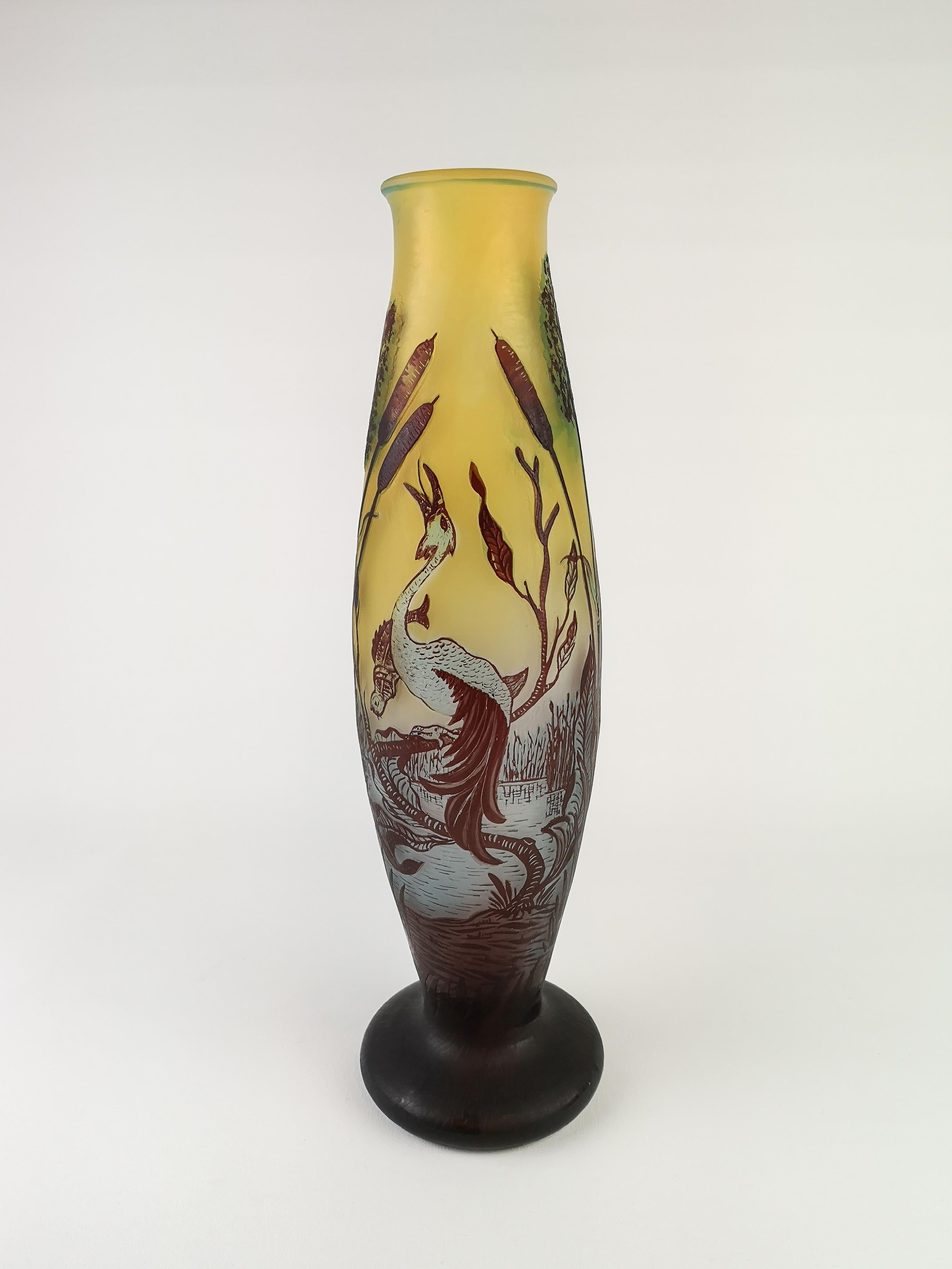 Hand-Crafted Art Nouveau Decorative Unique Carved Glass Vase Sweden 1900s