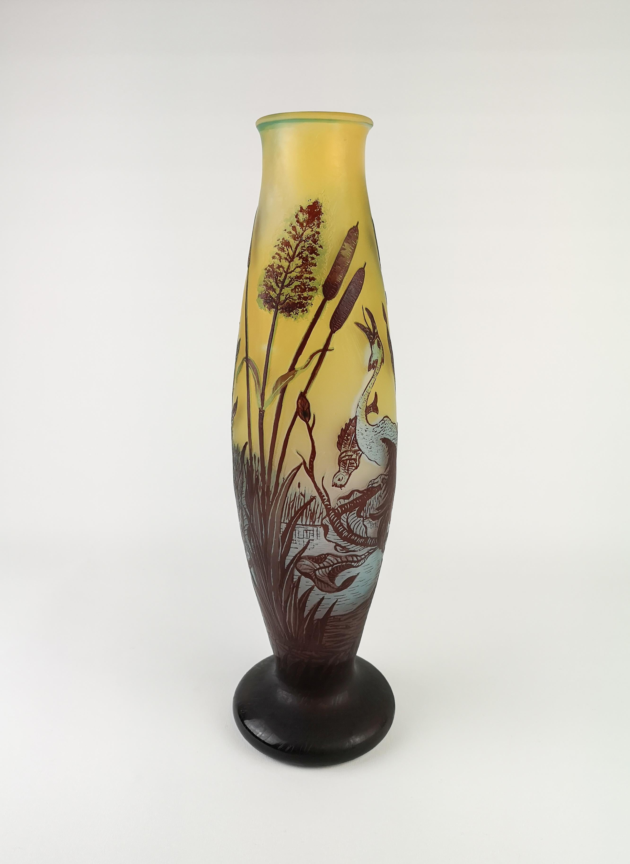 Early 20th Century Art Nouveau Decorative Unique Carved Glass Vase Sweden 1900s