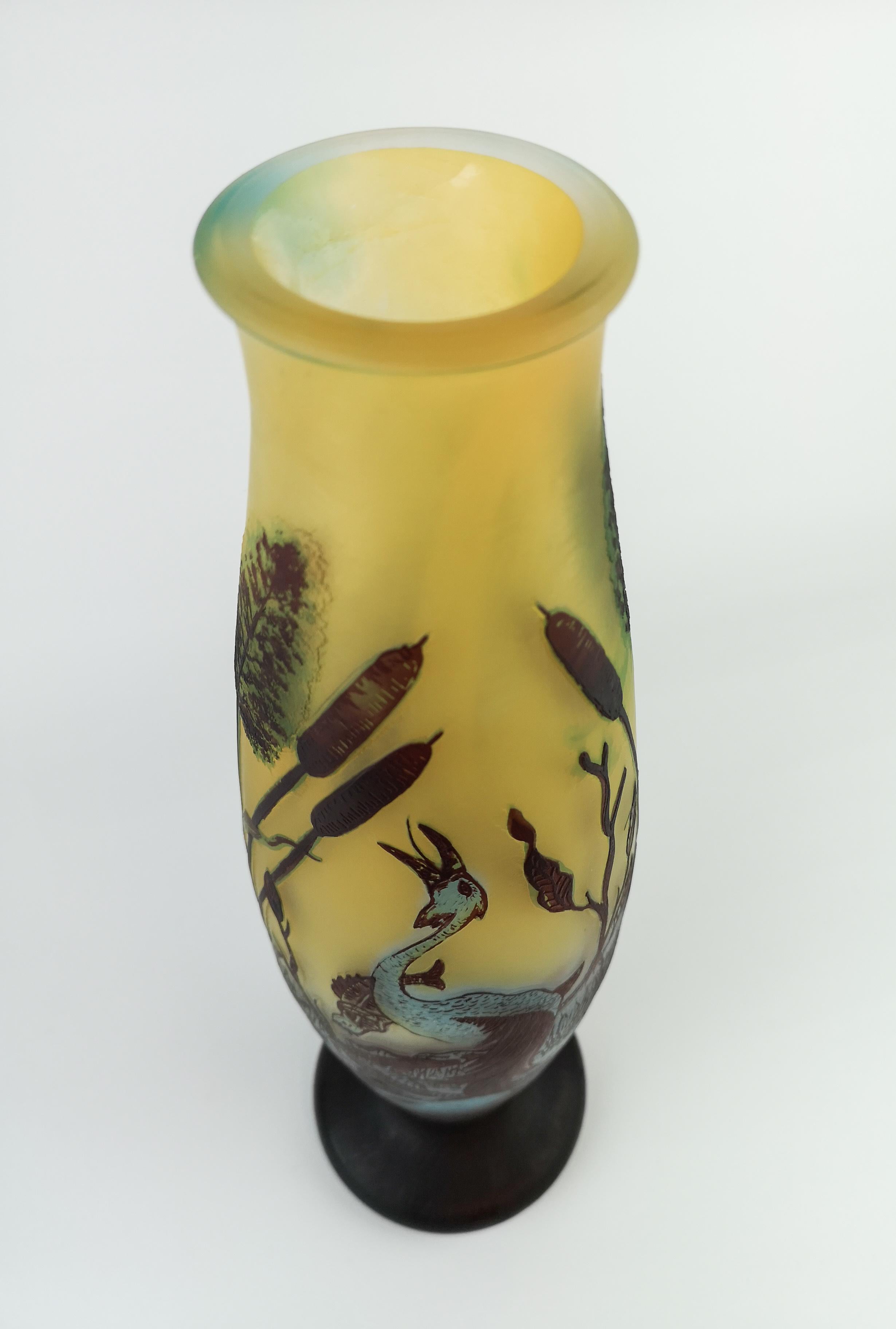 Art Glass Art Nouveau Decorative Unique Carved Glass Vase Sweden 1900s