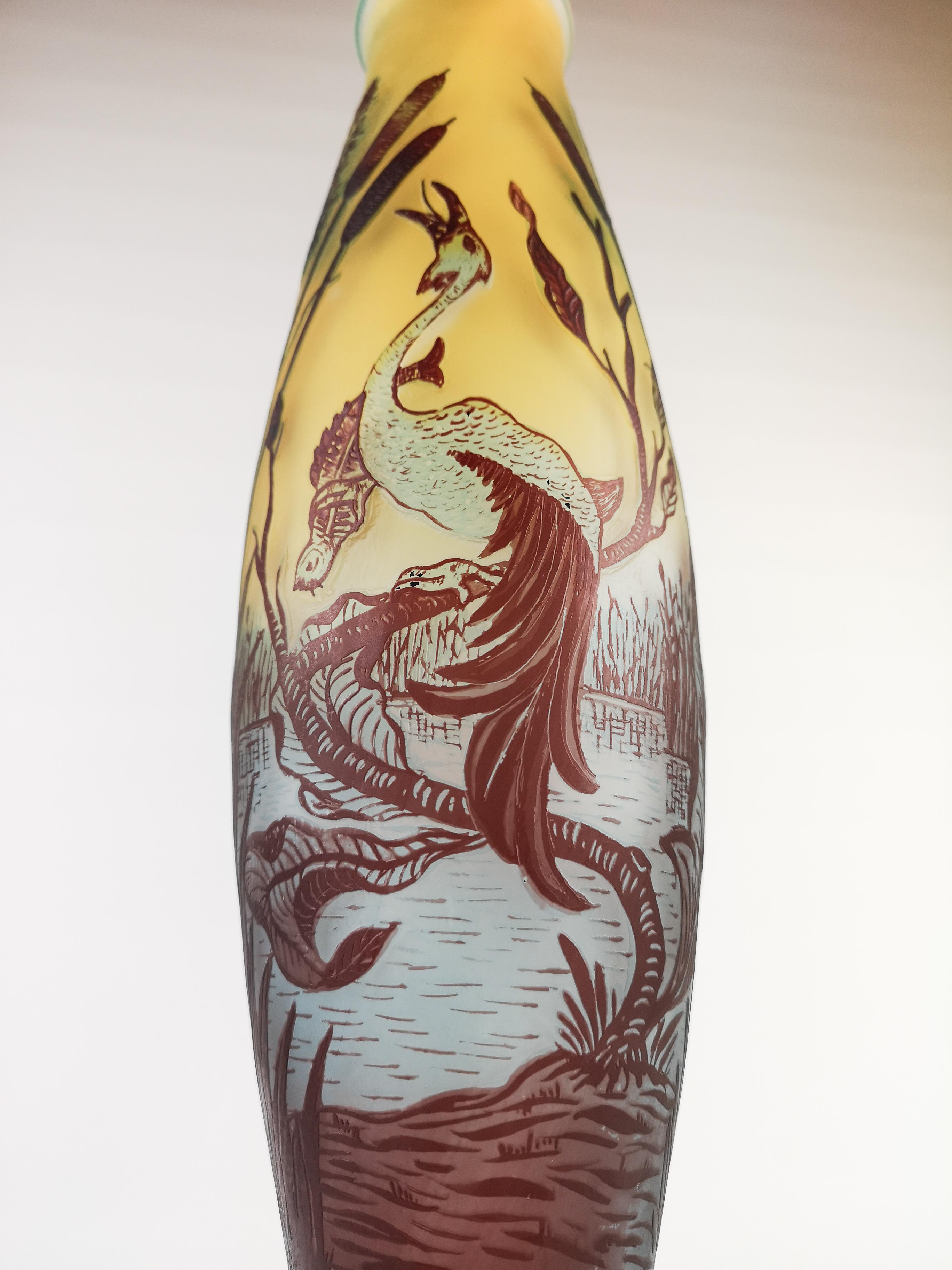 Art Nouveau Decorative Unique Carved Glass Vase Sweden 1900s 1