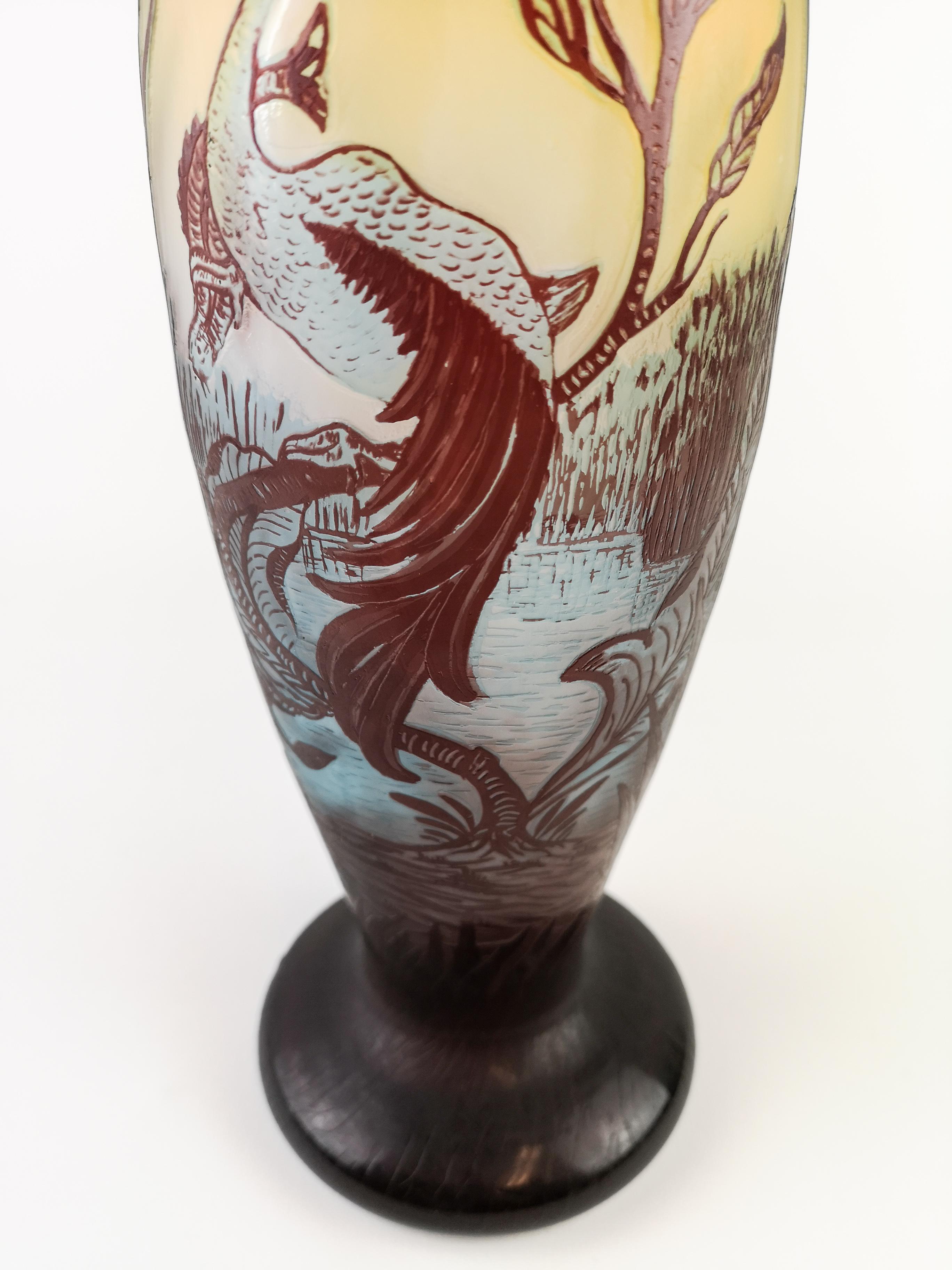 Art Nouveau Decorative Unique Carved Glass Vase Sweden 1900s 2