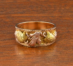 Art Nouveau Carved Ivy Leaf & Grape 14 Kt Wide Band Ring