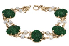 Jugendstil-Armband aus geschnitztem Jadeit und Perlen
