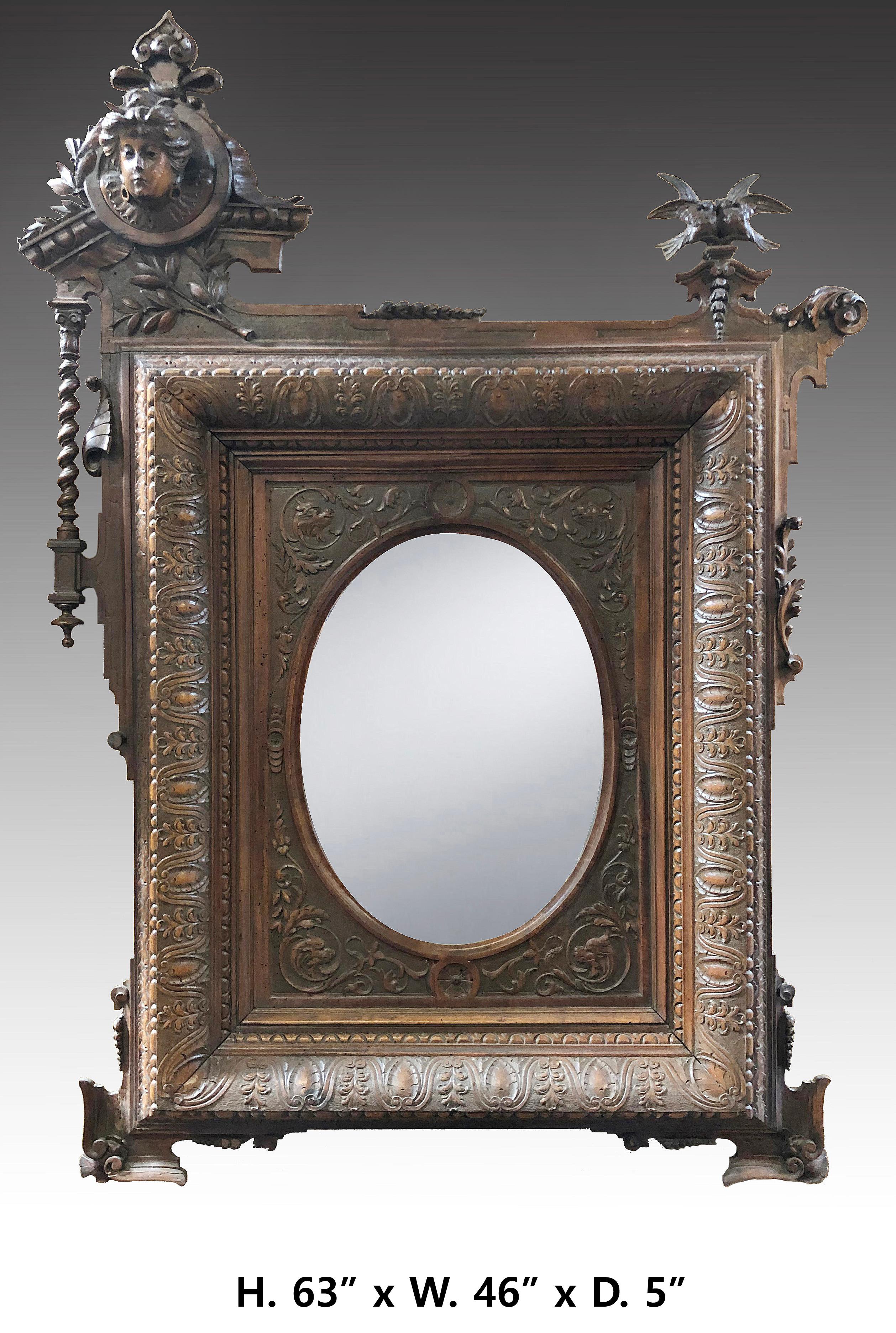 Extremely fine French Art Nouveau carved walnut mirror, unique style..
Meticulous attention has been given to every details.
Circa 1900