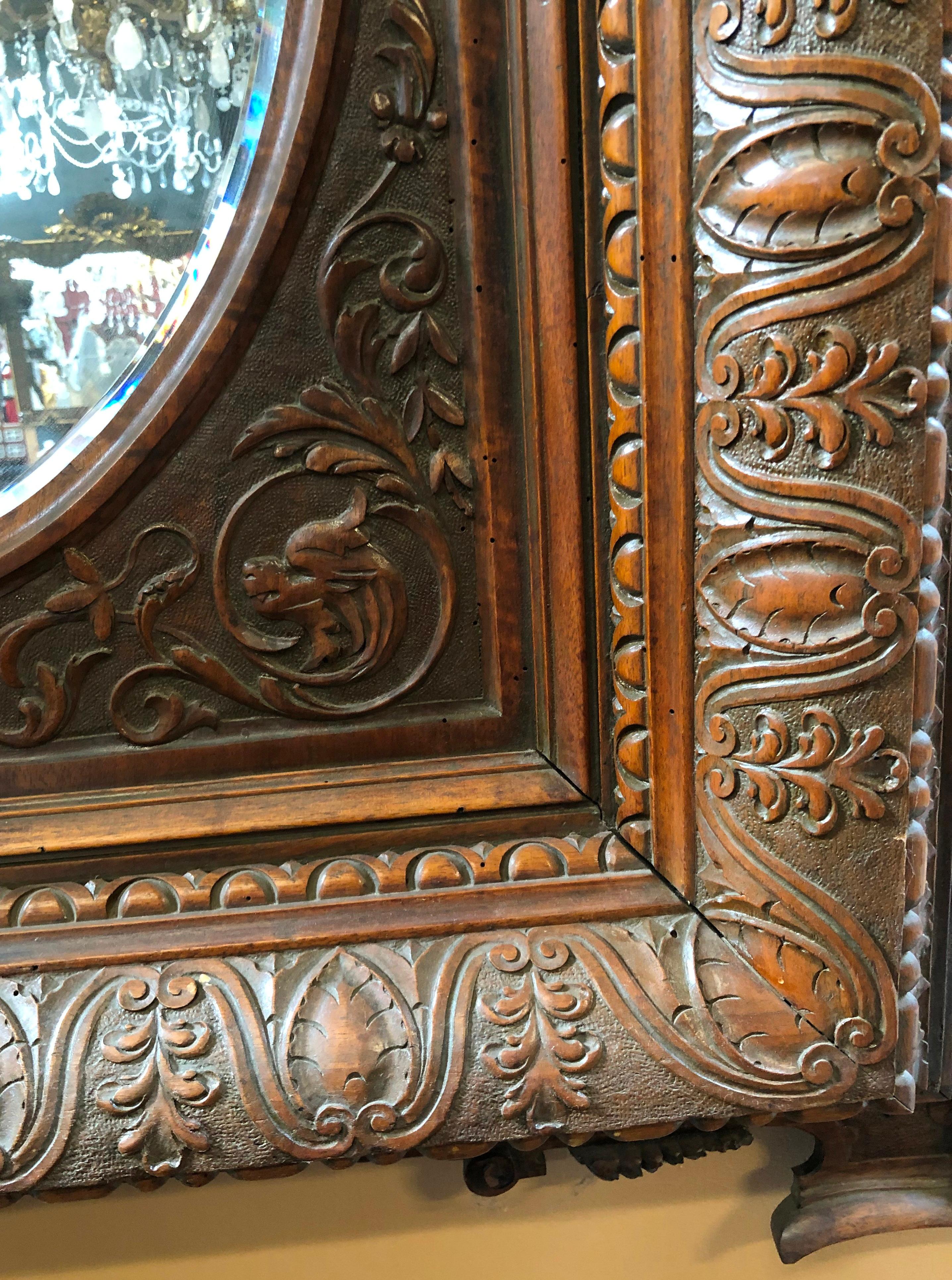 Hand-Carved Art Nouveau Carved Mirror Circa 1900