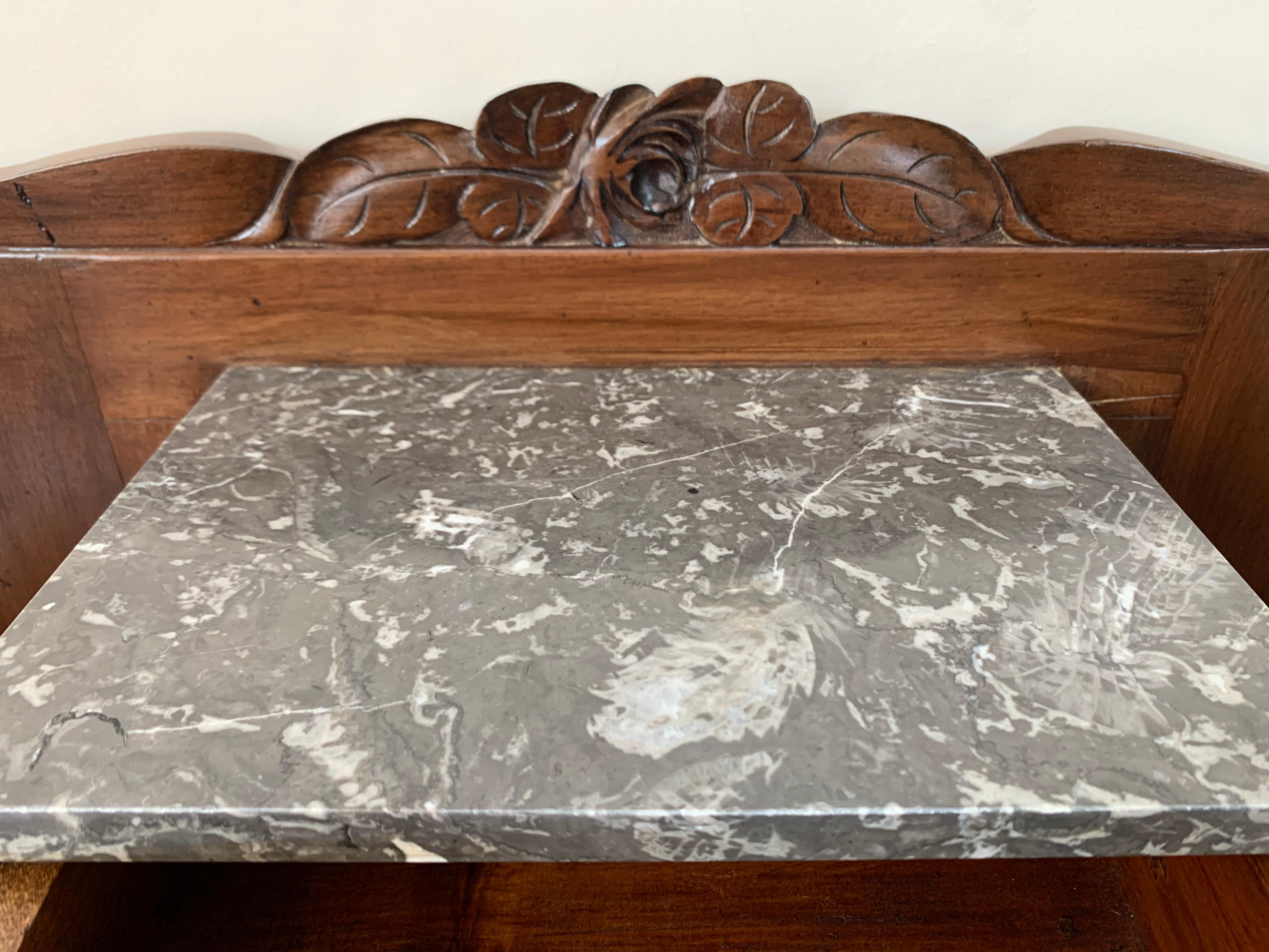 Art Nouveau Carved Nightstands / Bedside Tables with Marble Top, circa 1900 For Sale 10