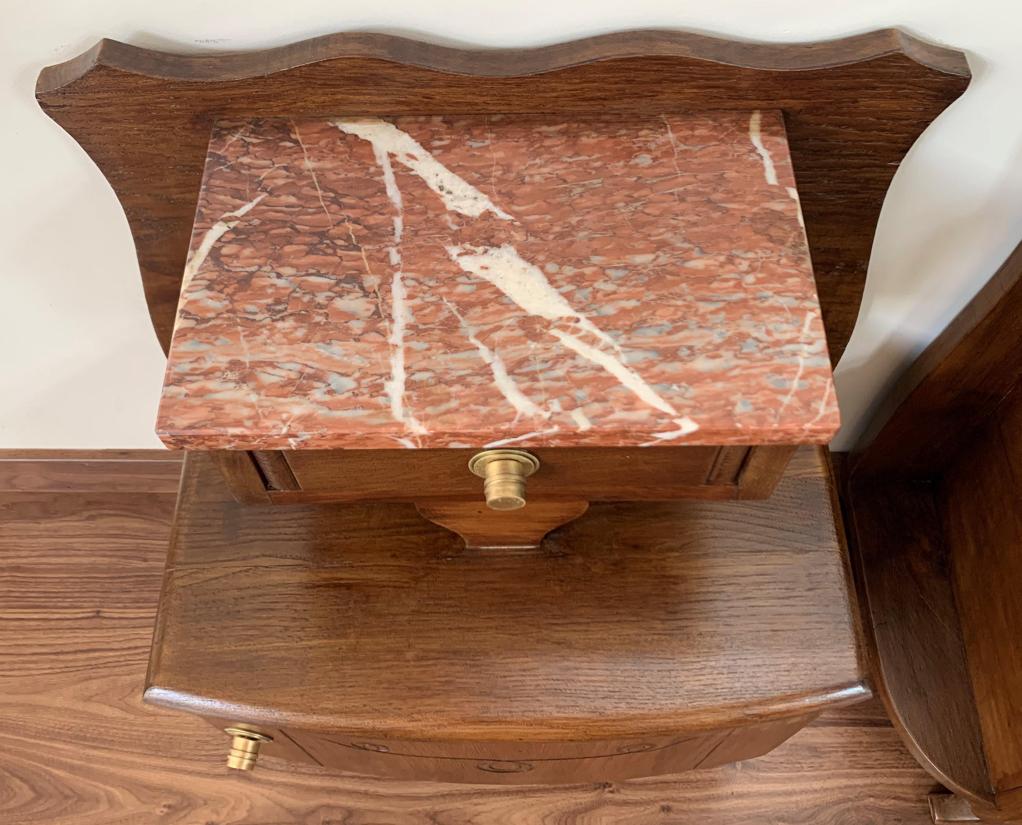 Art Nouveau Carved Nightstands / Bedside Tables with Marble Top, circa 1900 For Sale 1