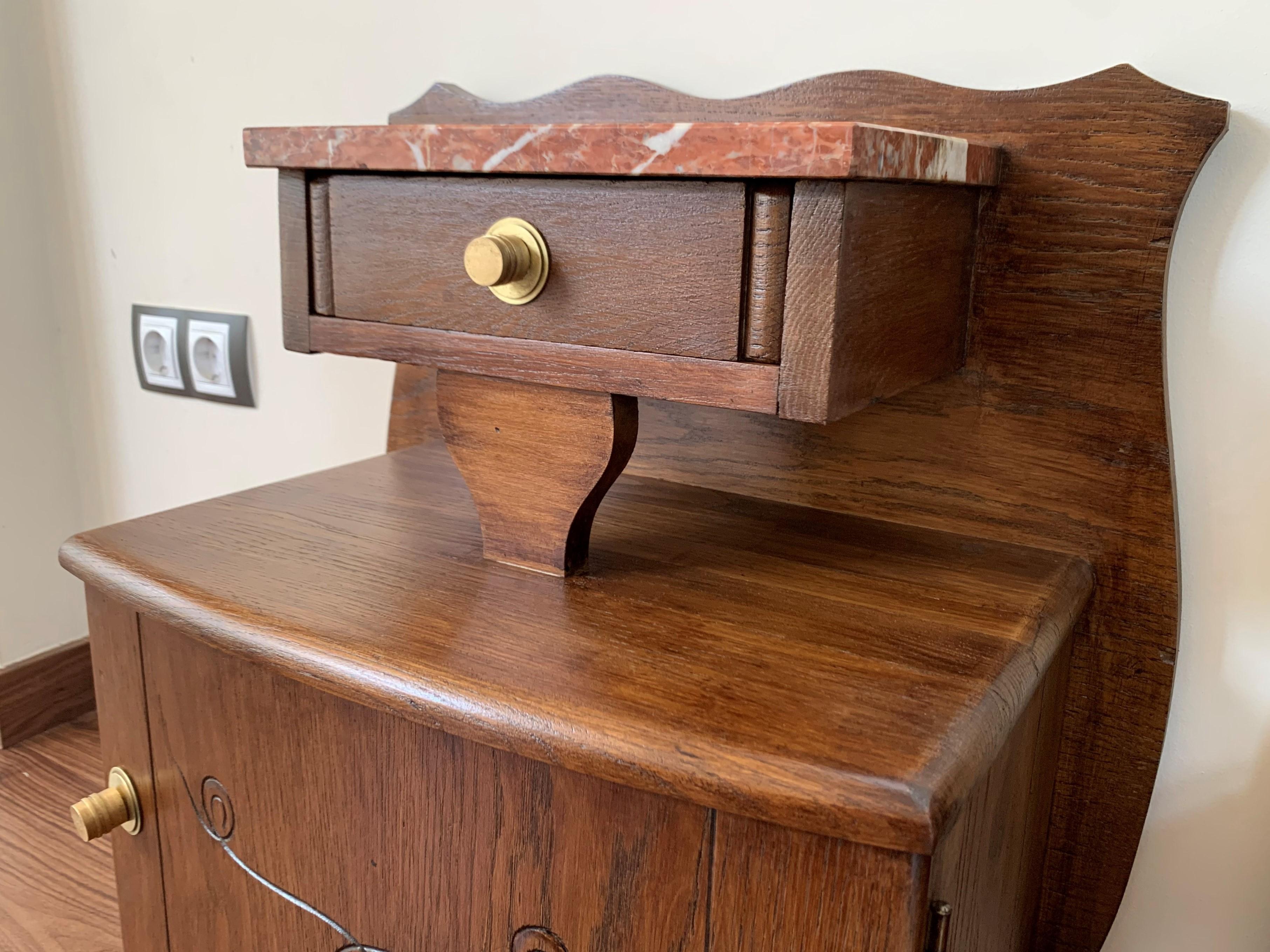 Art Nouveau Carved Nightstands / Bedside Tables with Marble Top, circa 1900 For Sale 2