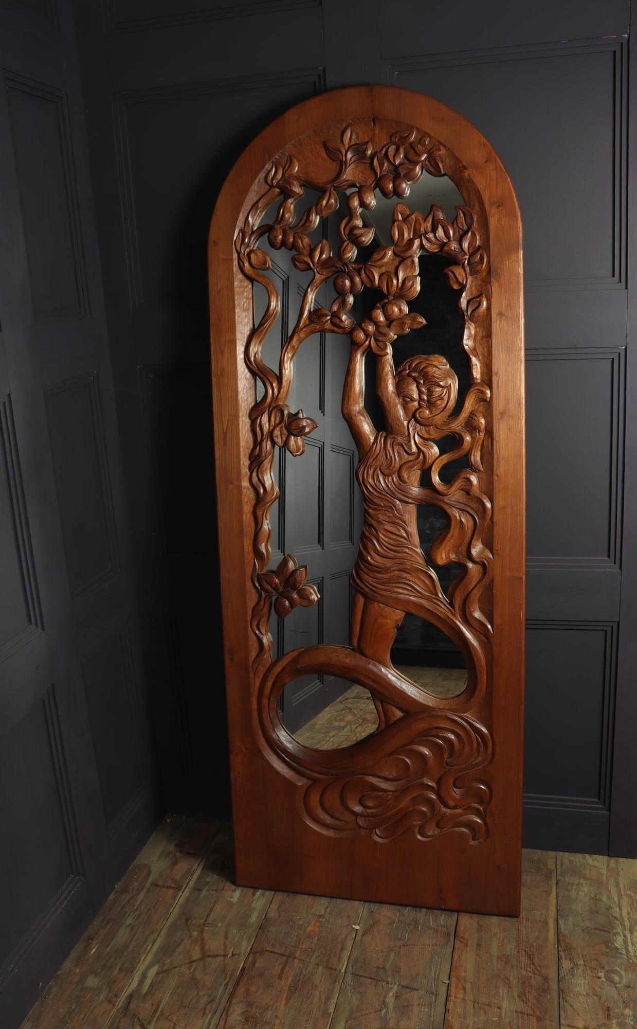 Art Nouveau Carved Oak Tall Mirror c1910 In Excellent Condition In Paddock Wood Tonbridge, GB