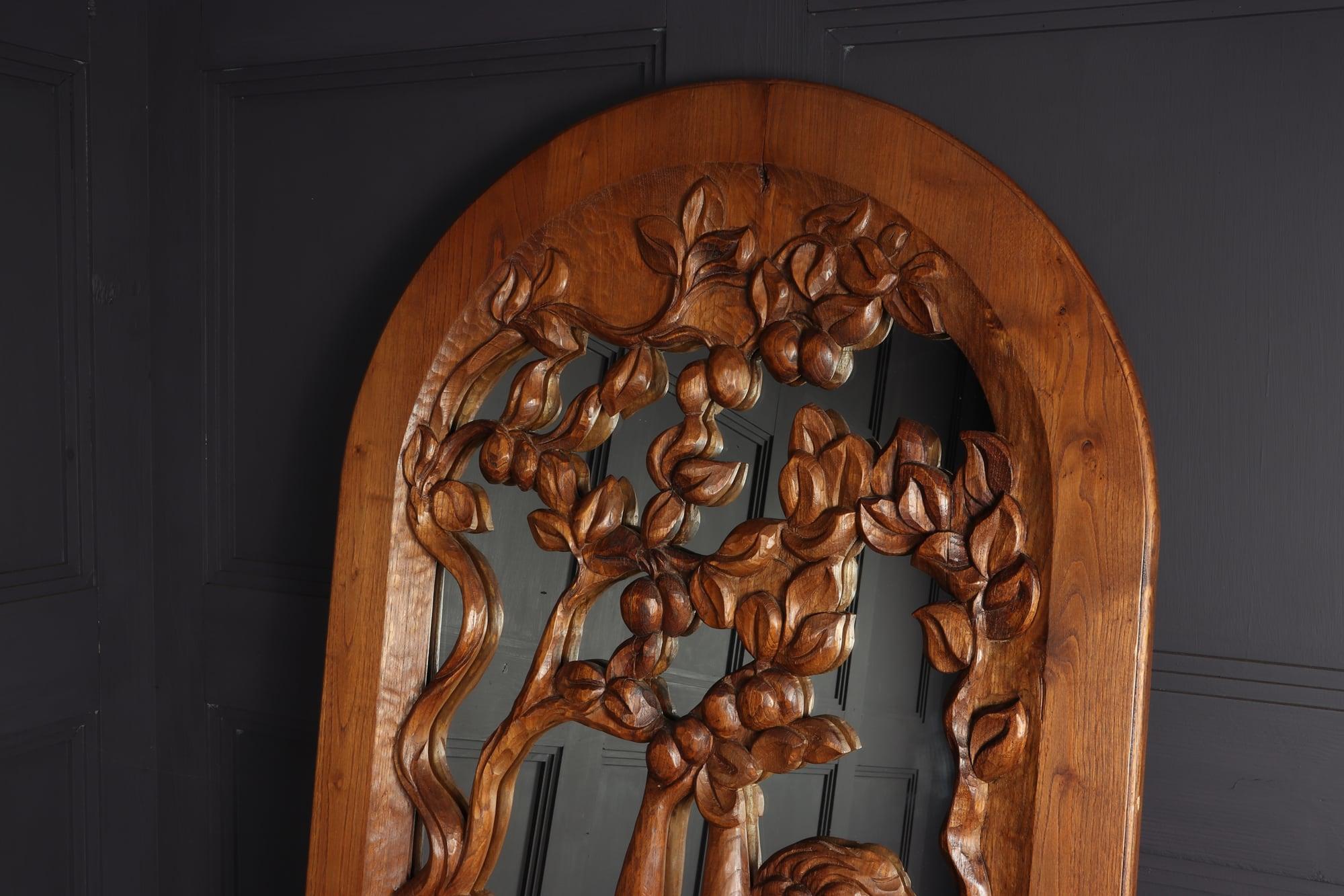 Early 20th Century Art Nouveau Carved Oak Tall Mirror c1910