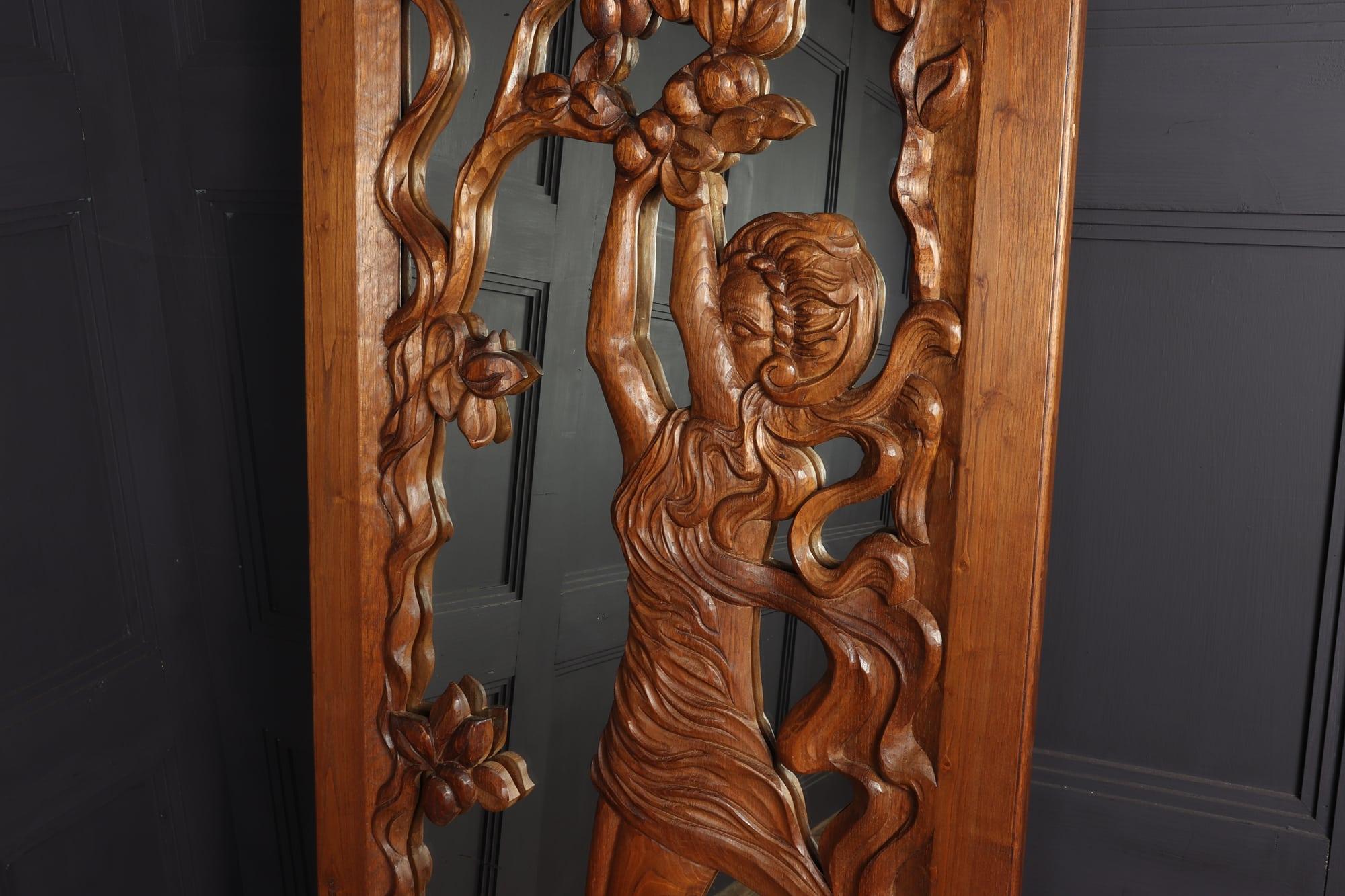 Art Nouveau Carved Oak Tall Mirror c1910 1