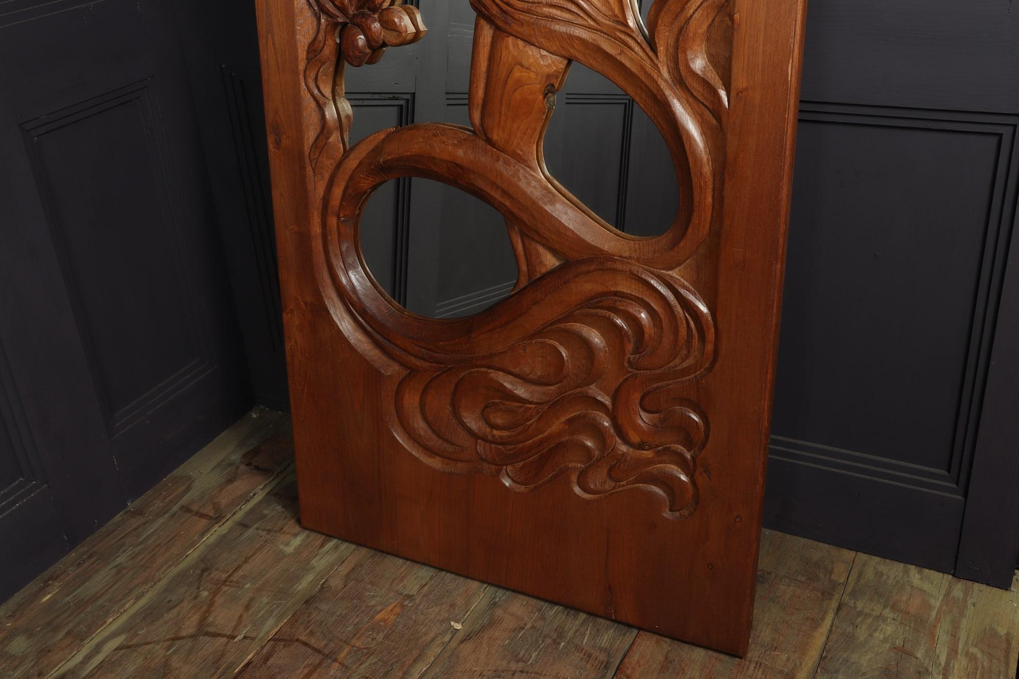 Art Nouveau Carved Oak Tall Mirror c1910 2