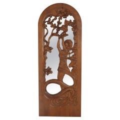 Art Nouveau Carved Oak Tall Mirror c1910