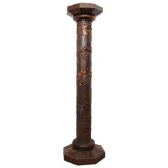 Antique Art Nouveau Carved Pedestal Plant Stand, French