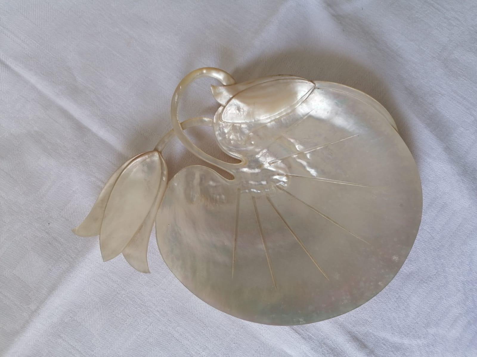 Art Nouveau carved shell plate, great artisan quality, made in France, circa 1900.
Beautiful original condition.