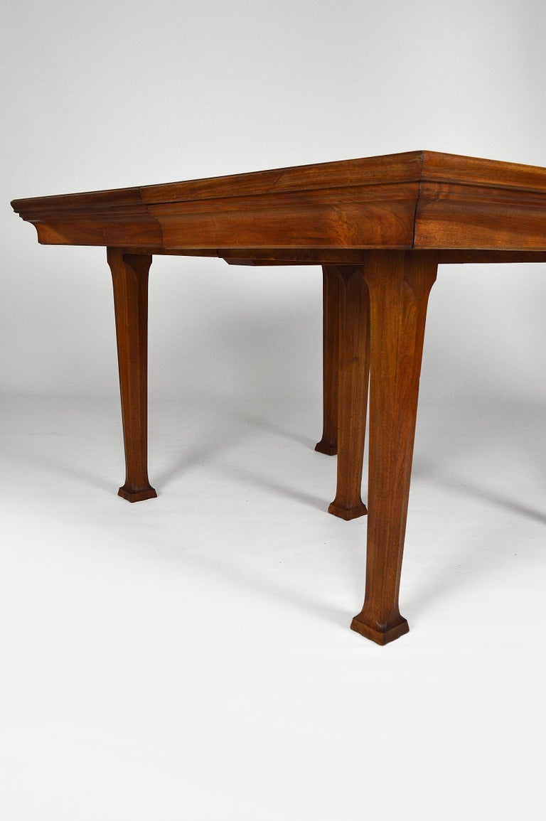 Art Nouveau Carved Walnut Dining Table, circa 1905, Attributed to