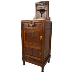 Antique Art Nouveau Carved Walnut Nightstand / Bedside Table with Marble Top, circa 1900