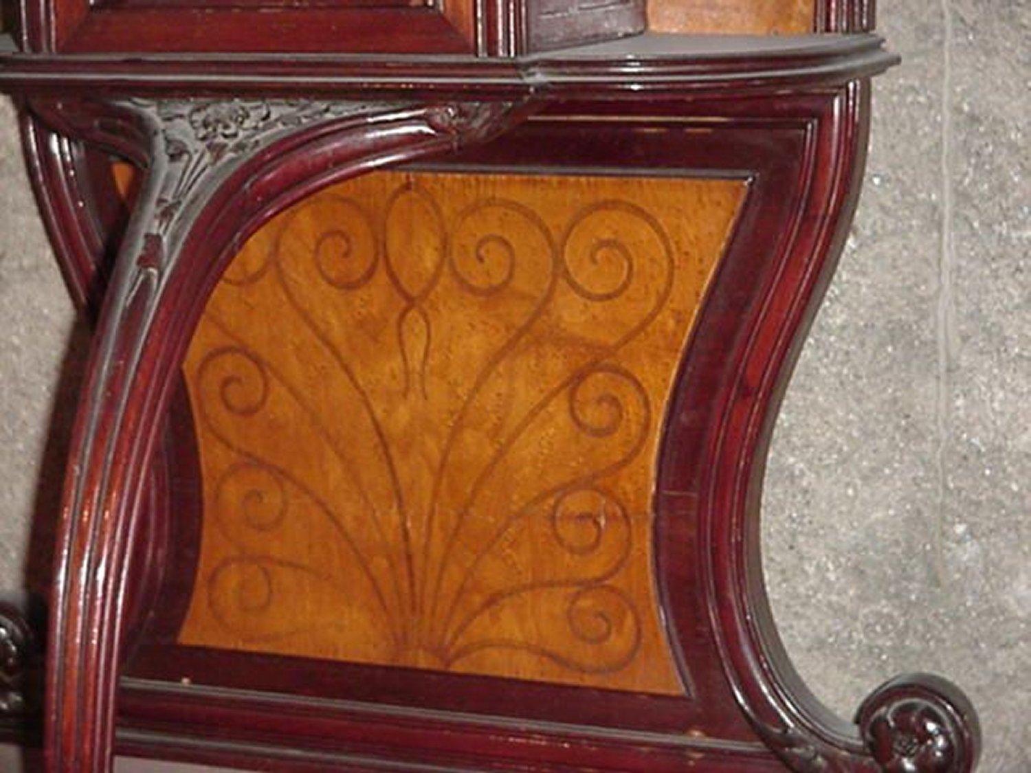 20th Century Art Nouveau Carved Walnut  inlaid & glazed Salon Cabinet by Louis Majorelle For Sale
