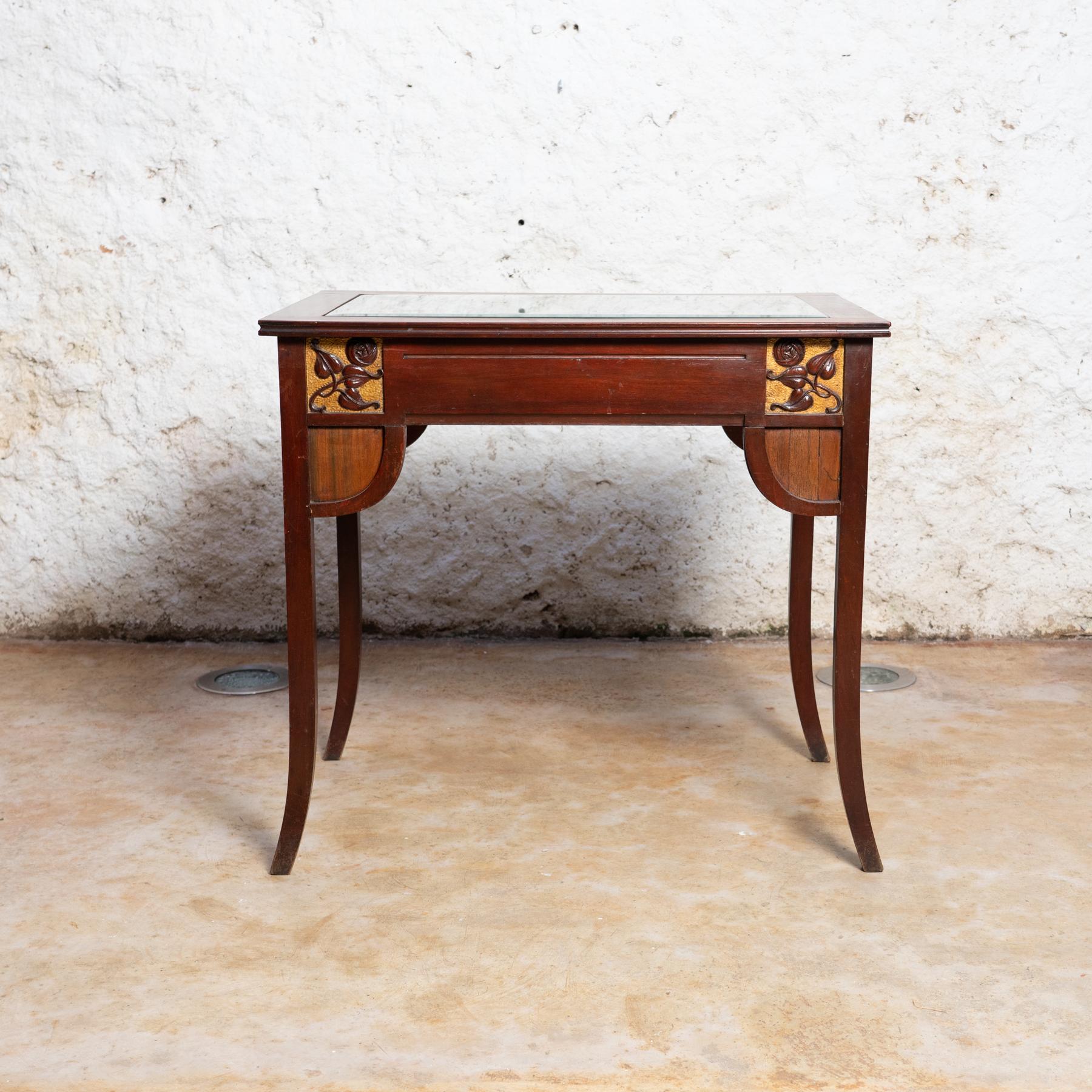 Art Nouveau Carved Wood and Guilted Side Table 6