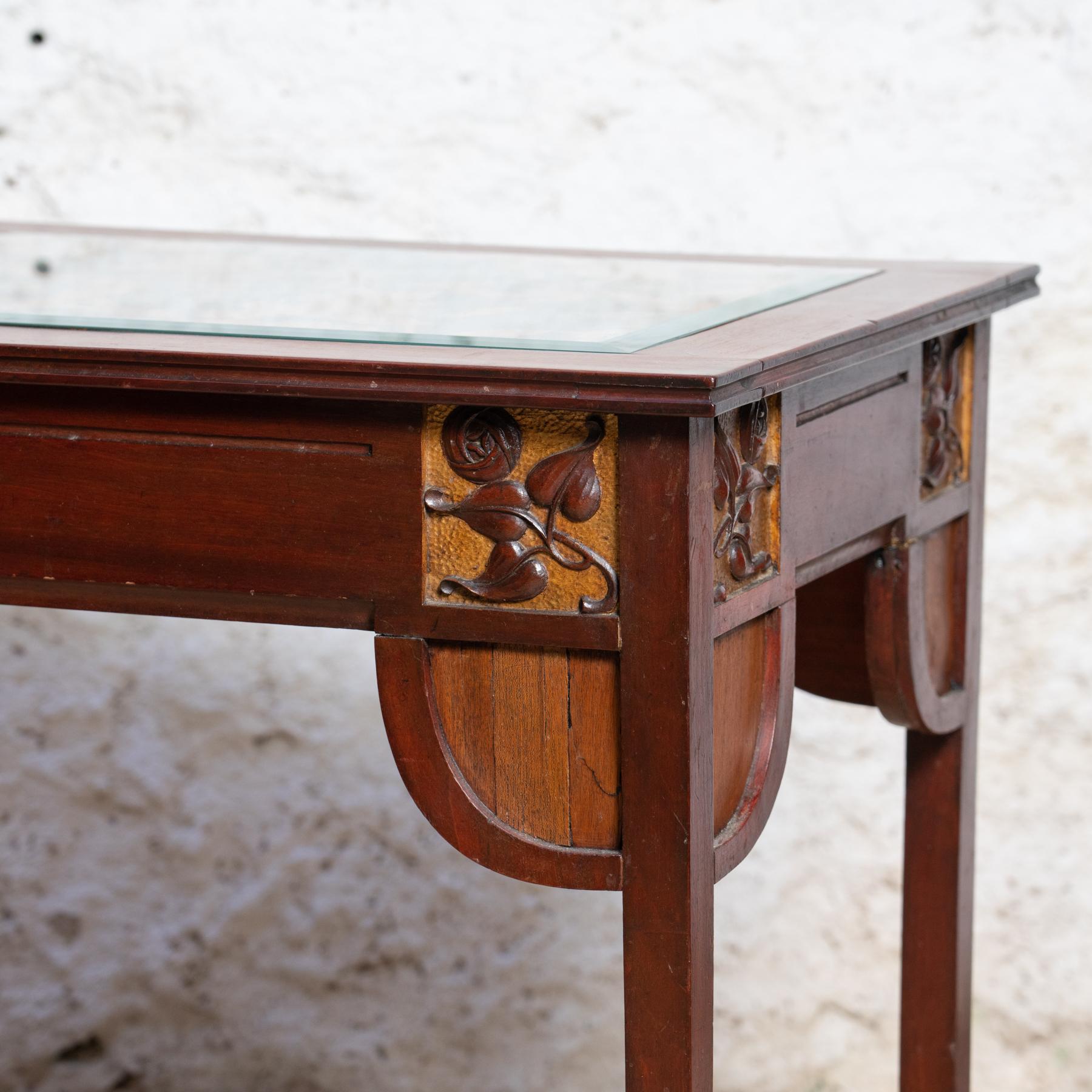 Art Nouveau Carved Wood and Guilted Side Table 8