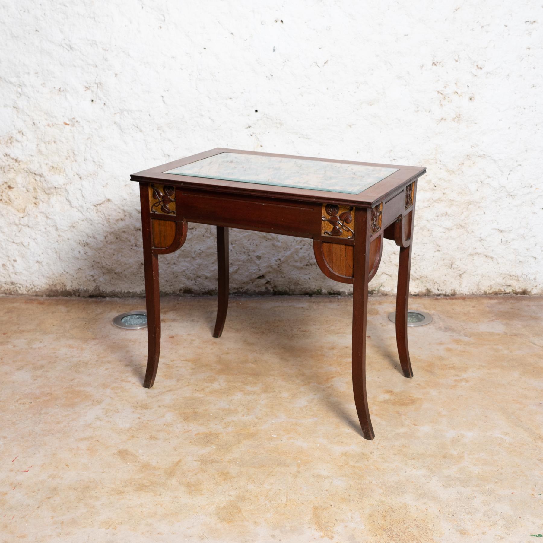 Art Nouveau Carved Wood and Guilted Side Table 9