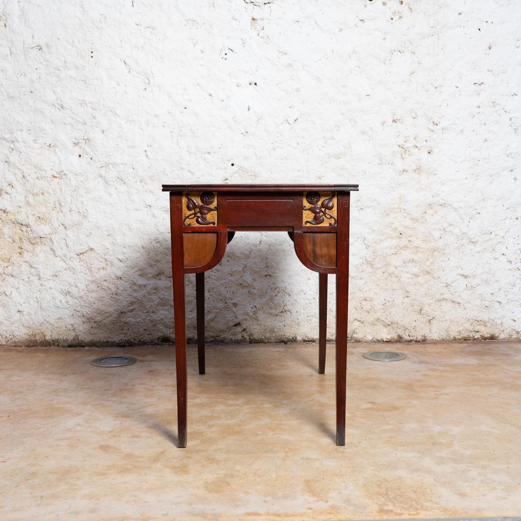 Art Nouveau Carved Wood and Guilted Side Table 11