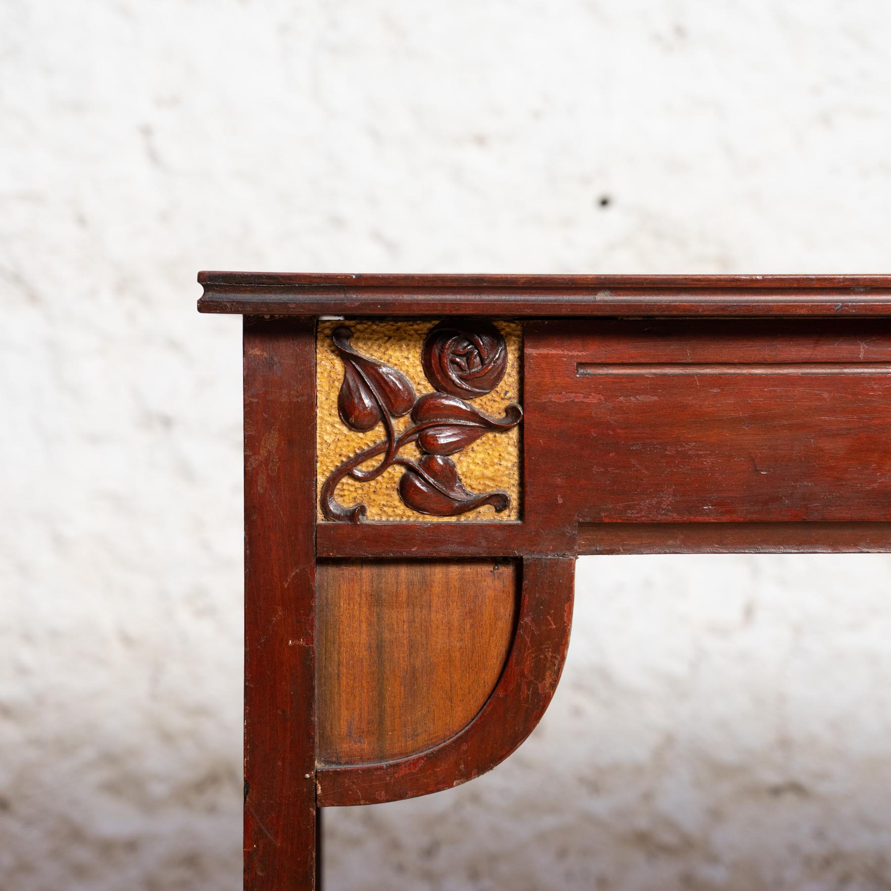 20th Century Art Nouveau Carved Wood and Guilted Side Table