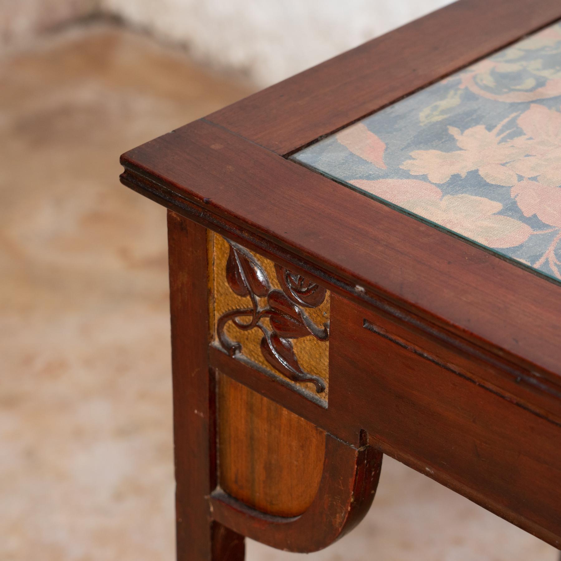 Art Nouveau Carved Wood and Guilted Side Table 3