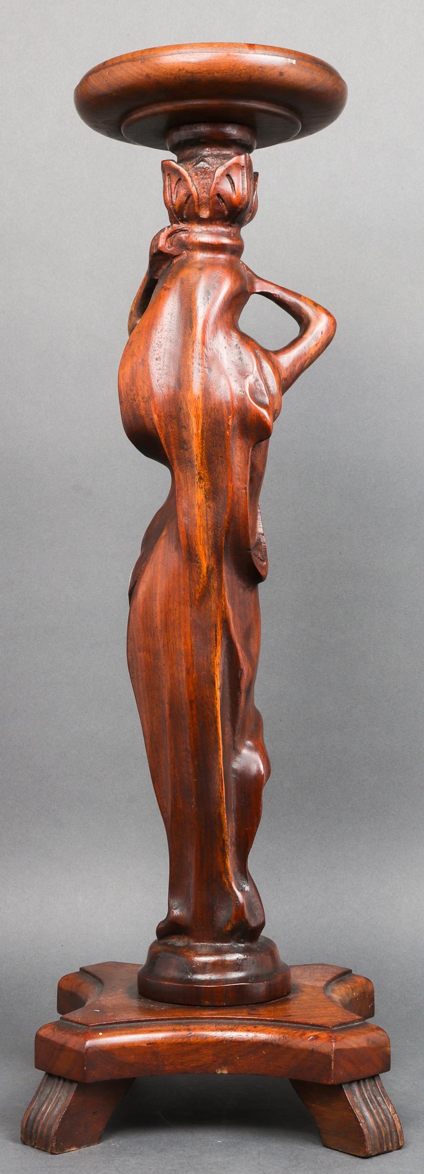 Art Nouveau Carved Wood Figural Pedestal Stand In Good Condition In New York, NY