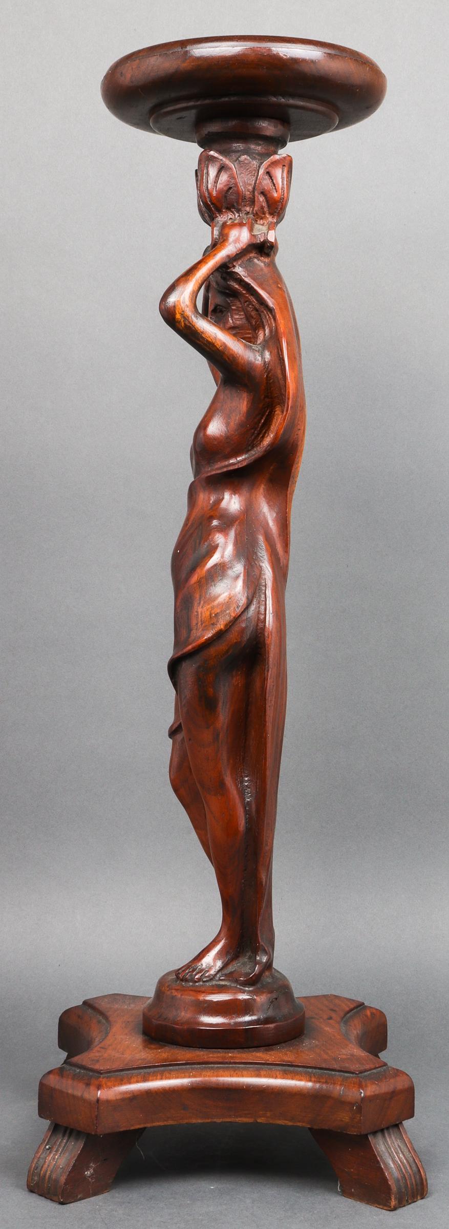 20th Century Art Nouveau Carved Wood Figural Pedestal Stand