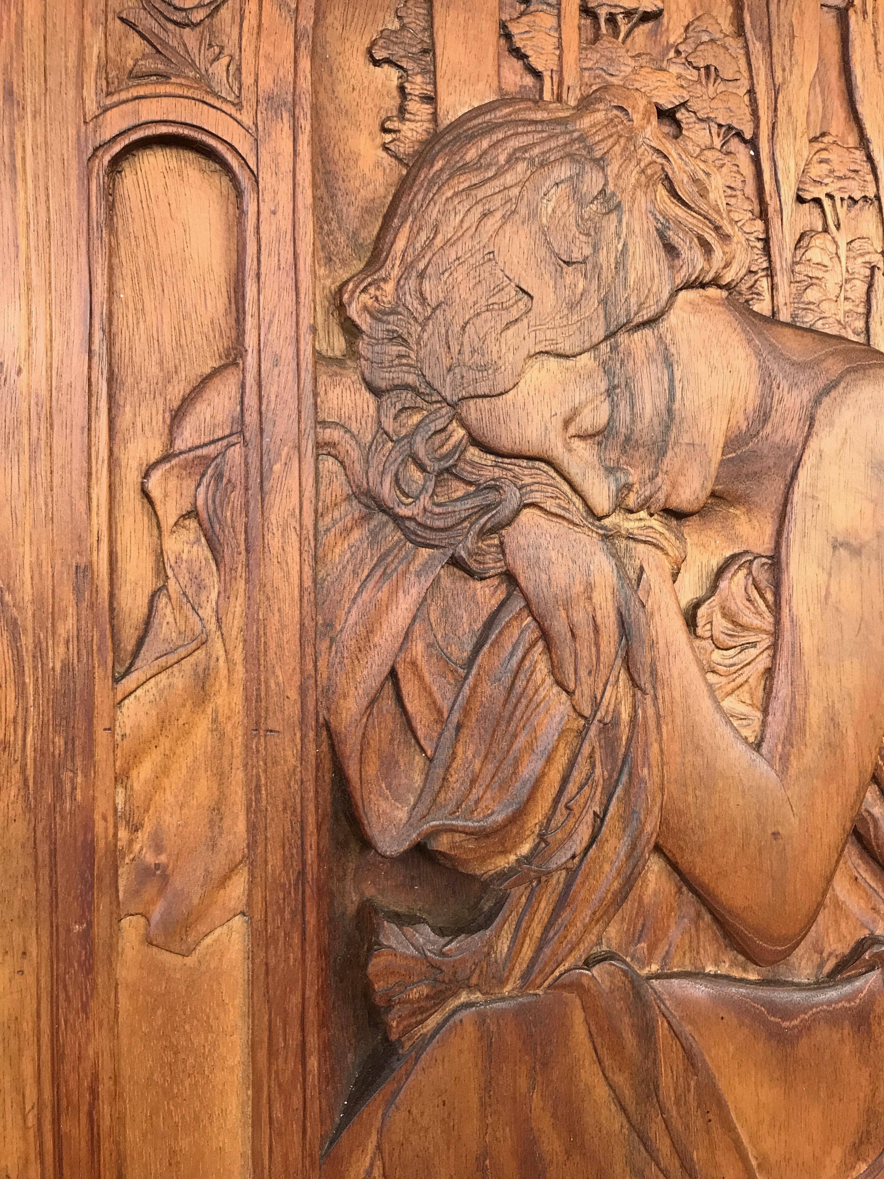 Art Nouveau Carved Wood Panel after Alphonse Mucha’s “Repos de la Nuit” 6