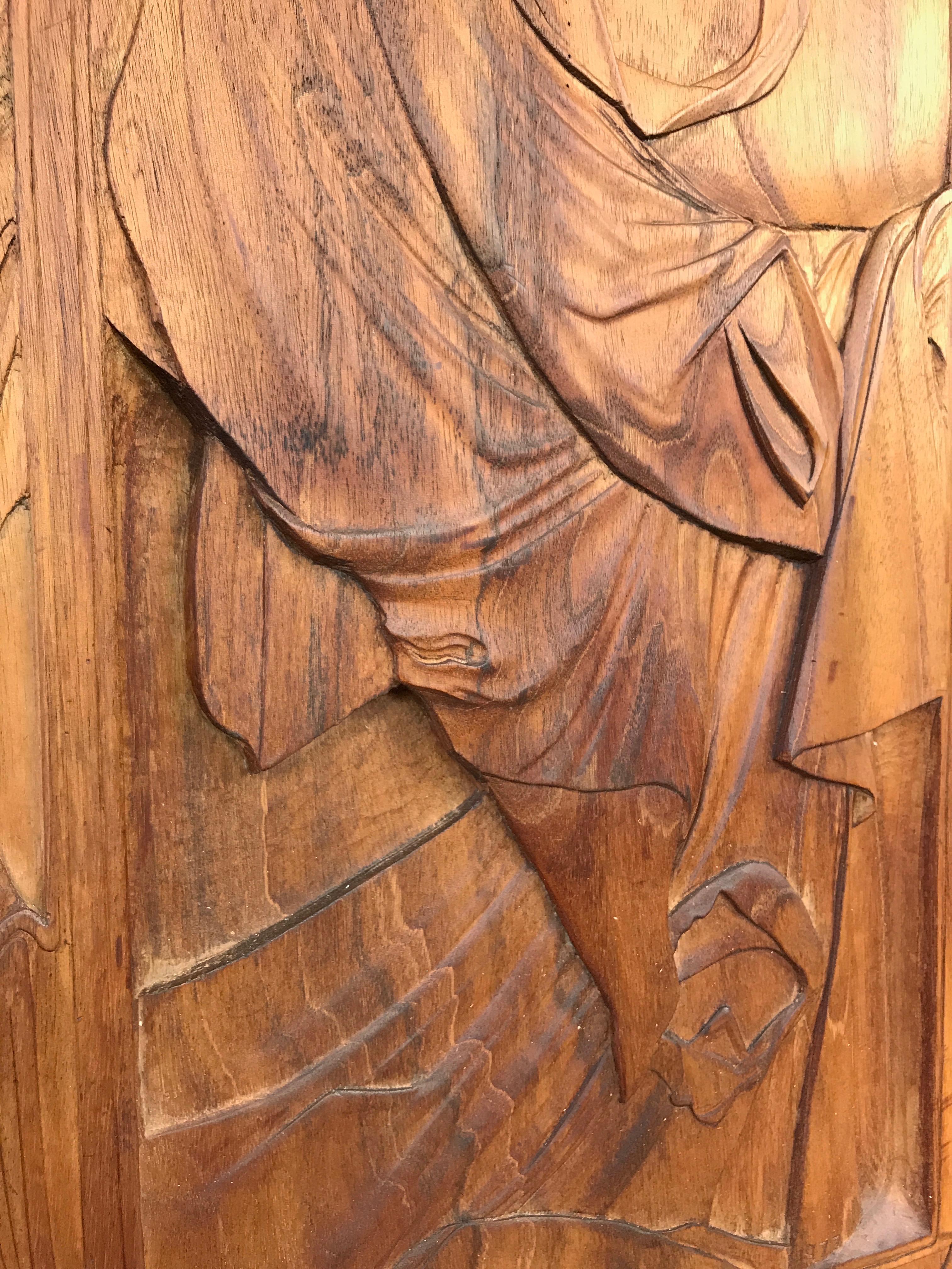 Art Nouveau Carved Wood Panel after Alphonse Mucha’s “Repos de la Nuit” 7