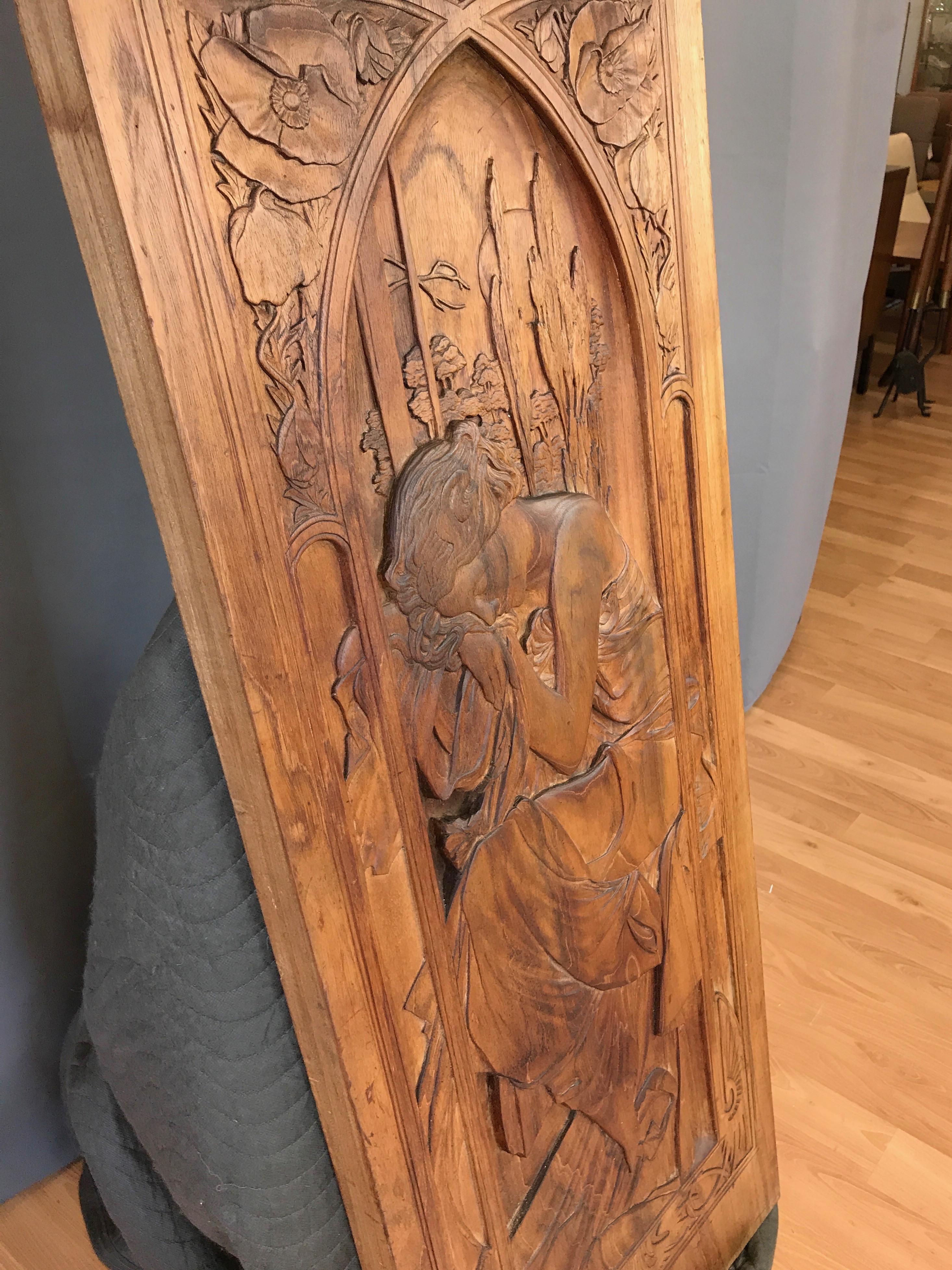 Art Nouveau Carved Wood Panel after Alphonse Mucha’s “Repos de la Nuit” 1