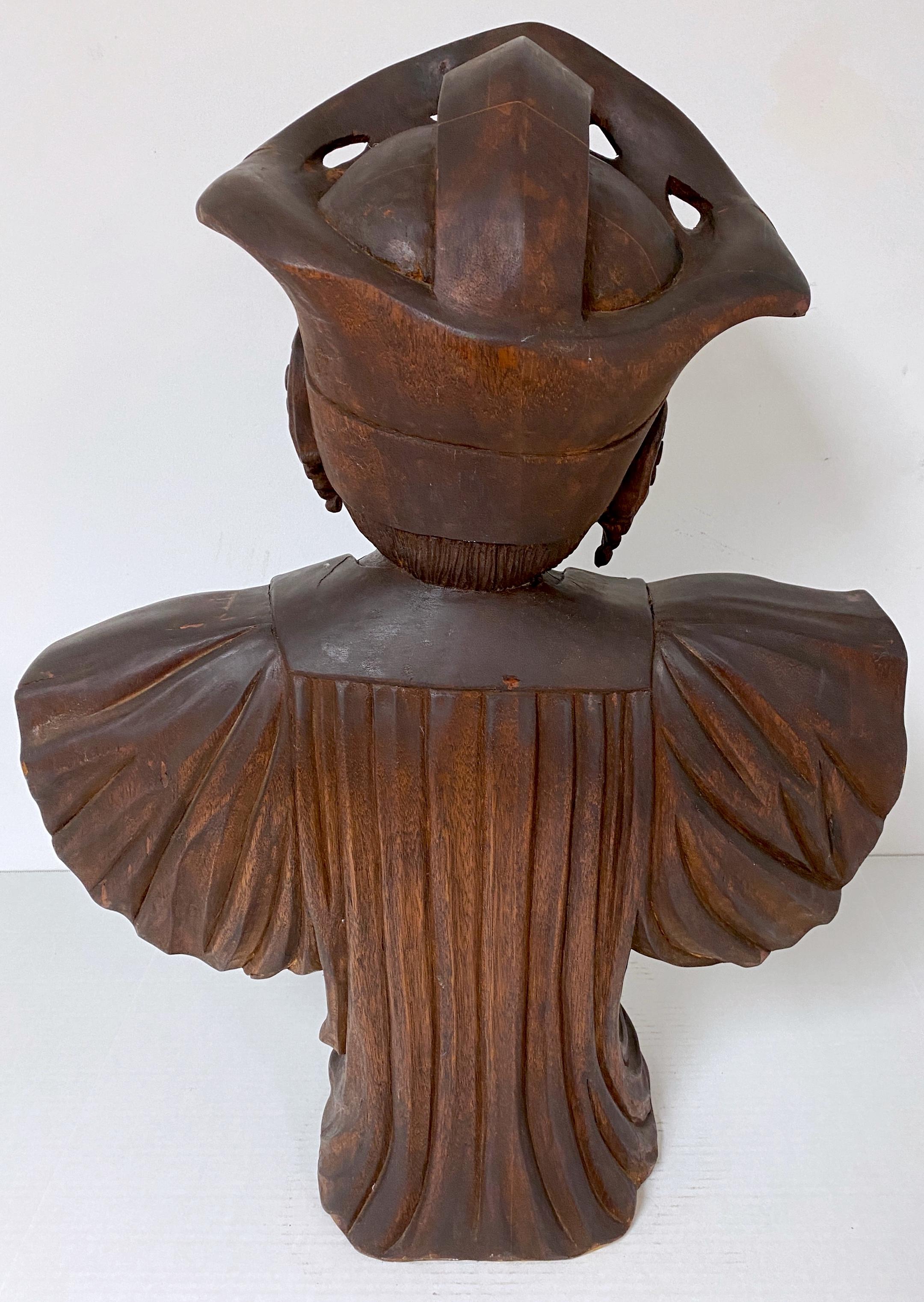 Art Nouveau Carved Wood Portrait of a Russian Maiden with Kokoshnik Headdress For Sale 5