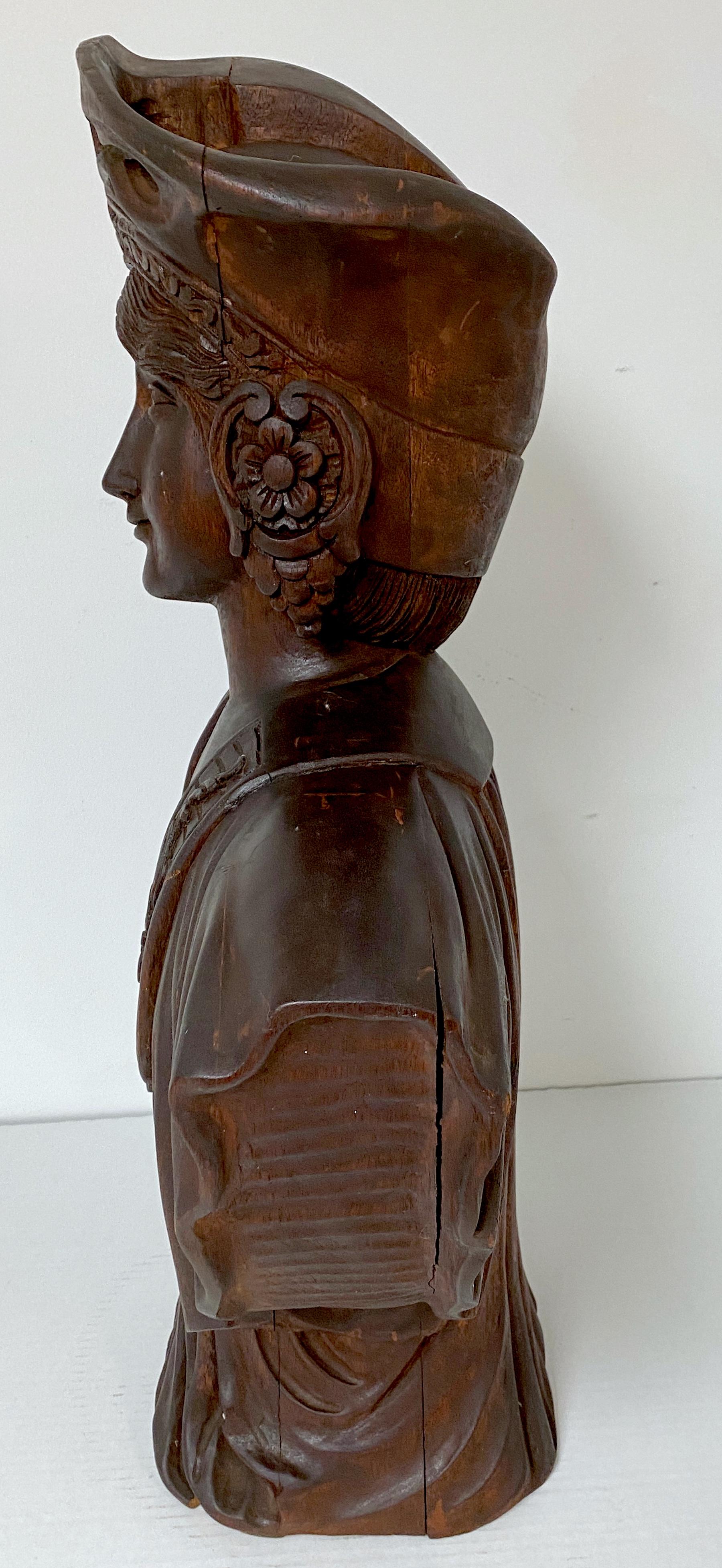Hand-Carved Art Nouveau Carved Wood Portrait of a Russian Maiden with Kokoshnik Headdress For Sale