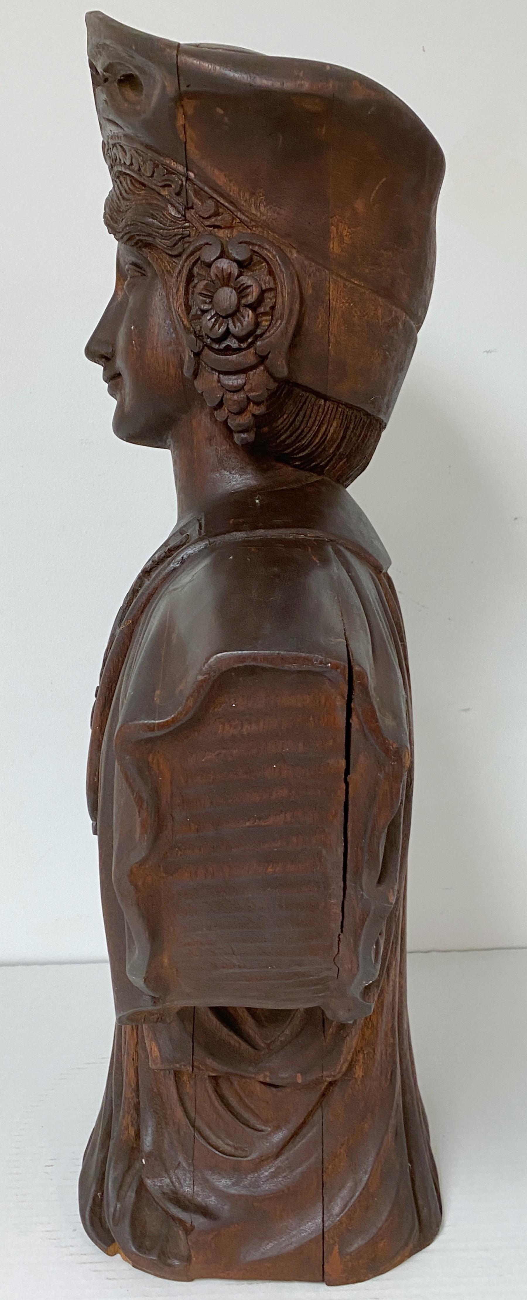 Art Nouveau Carved Wood Portrait of a Russian Maiden with Kokoshnik Headdress In Good Condition For Sale In West Palm Beach, FL