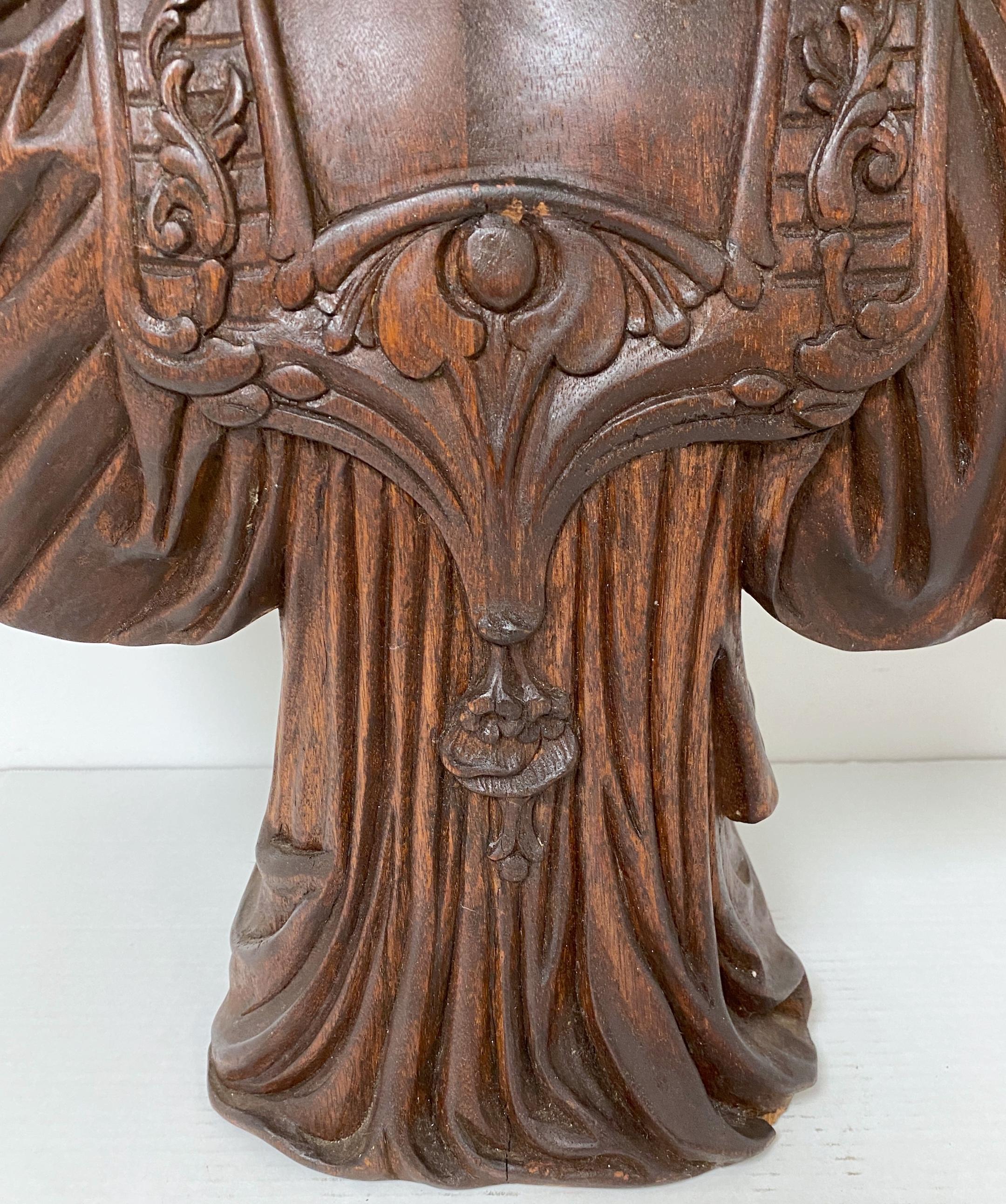 19th Century Art Nouveau Carved Wood Portrait of a Russian Maiden with Kokoshnik Headdress For Sale